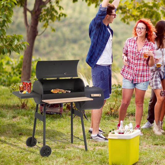 Outsunny Portable Charcoal BBQ Grill with Smoker - Trolley Design - ALL4U RETAILER LTD