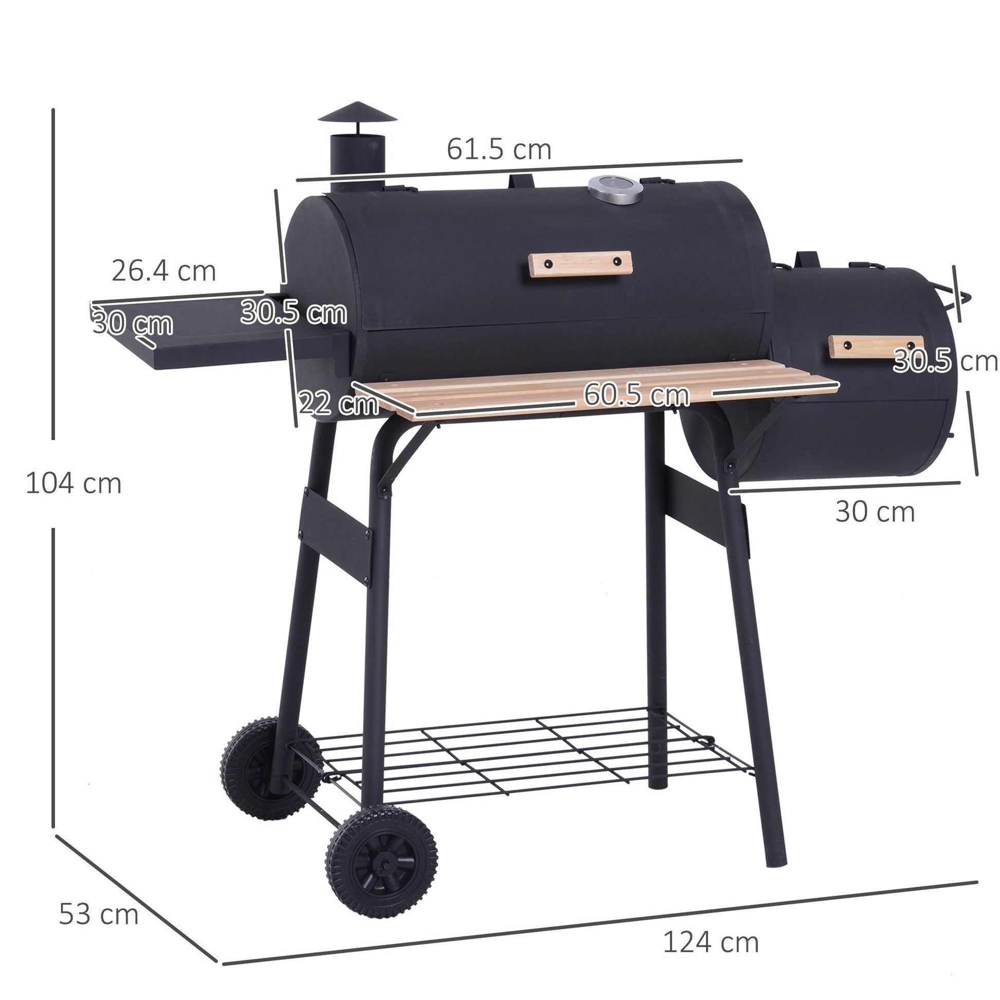 Outsunny Portable Charcoal BBQ Grill with Smoker - Trolley Design - ALL4U RETAILER LTD