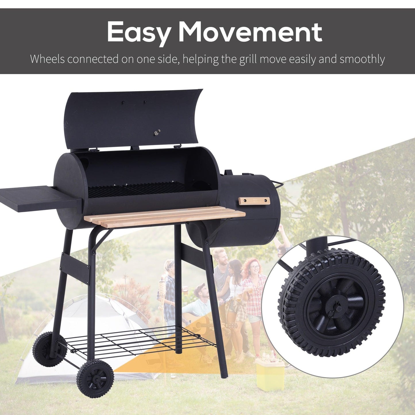 Outsunny Portable Charcoal BBQ Grill with Smoker - Trolley Design - ALL4U RETAILER LTD