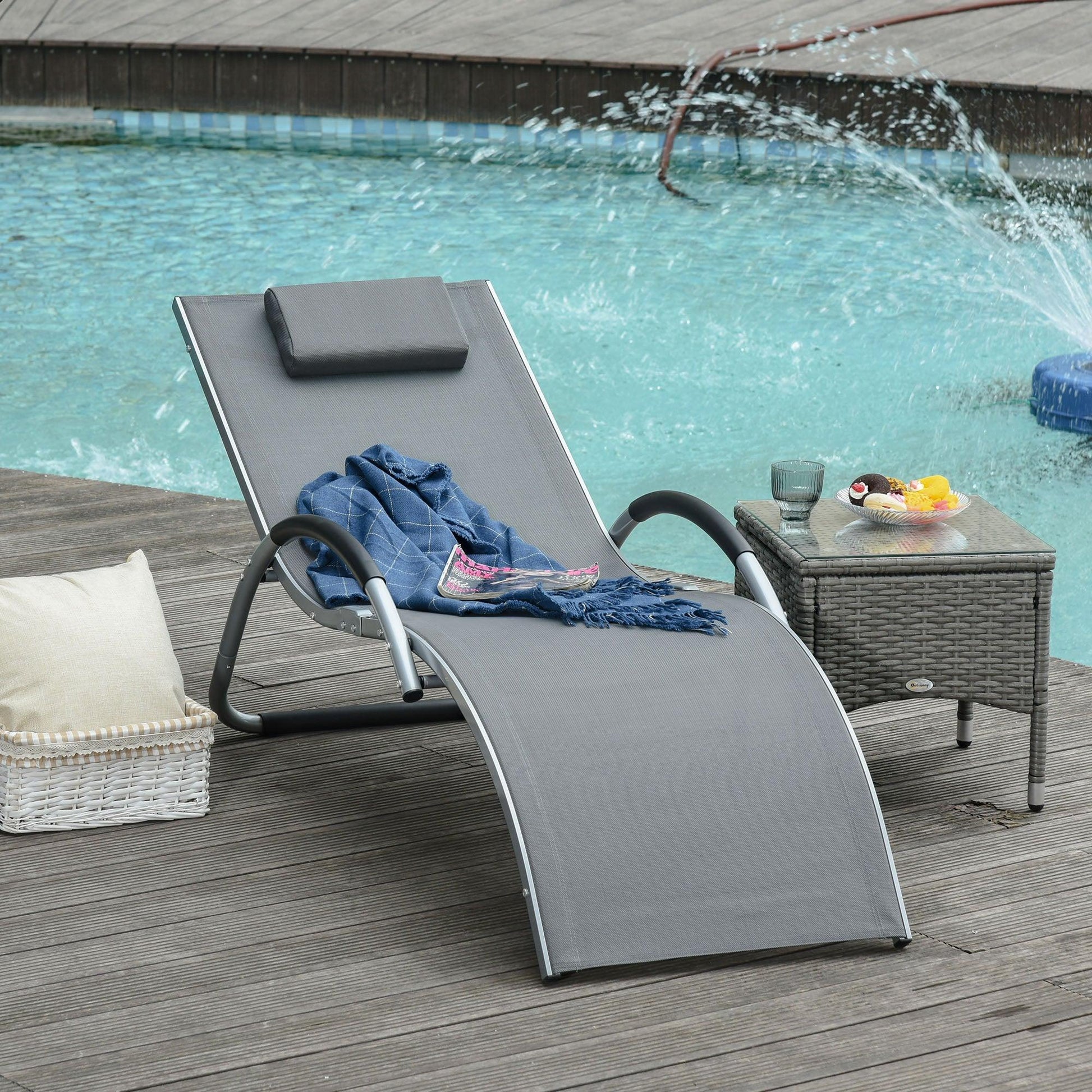 Outsunny Portable Ergonomic Lounger Chair for Garden Patio - Dark Grey - ALL4U RETAILER LTD