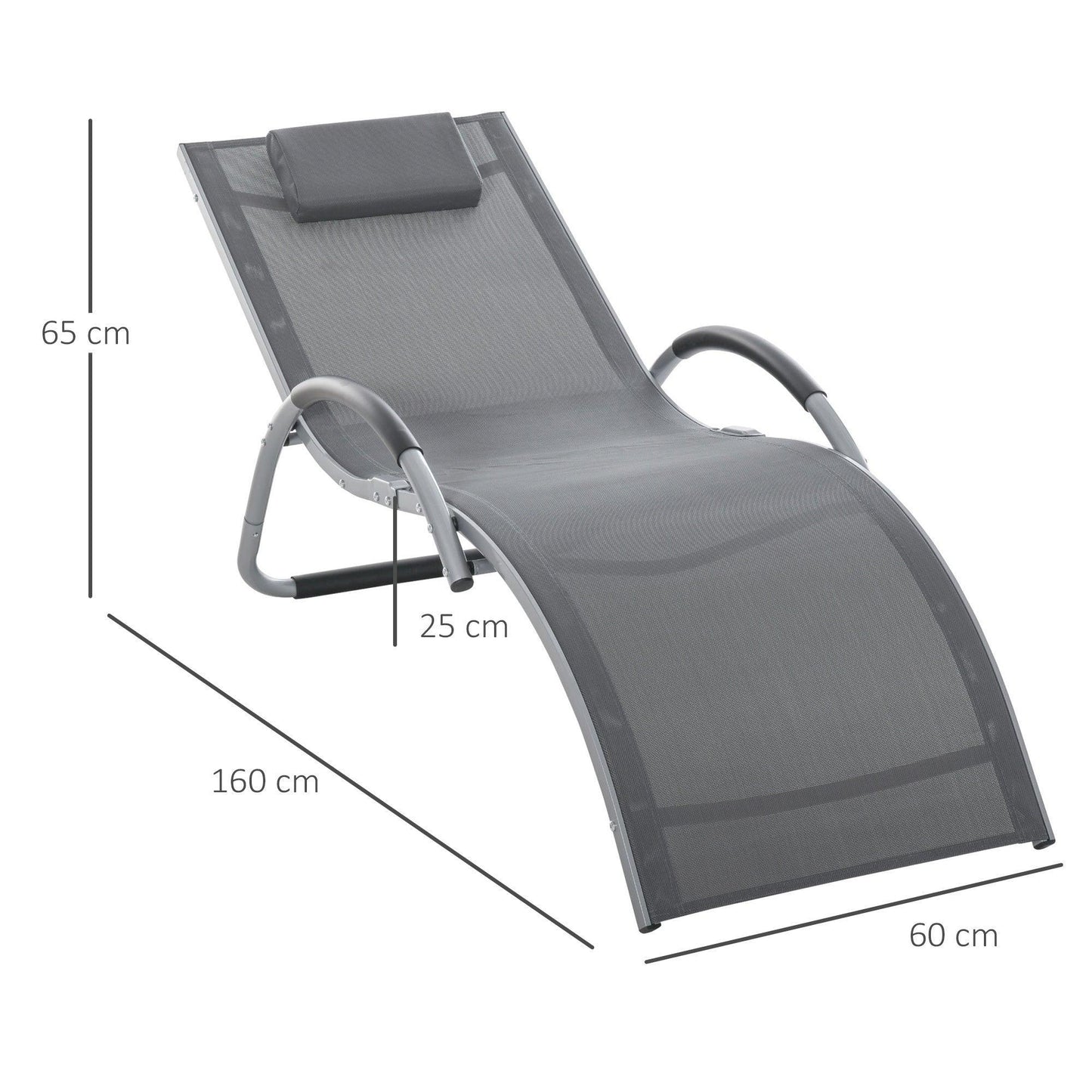 Outsunny Portable Ergonomic Lounger Chair for Garden Patio - Dark Grey - ALL4U RETAILER LTD