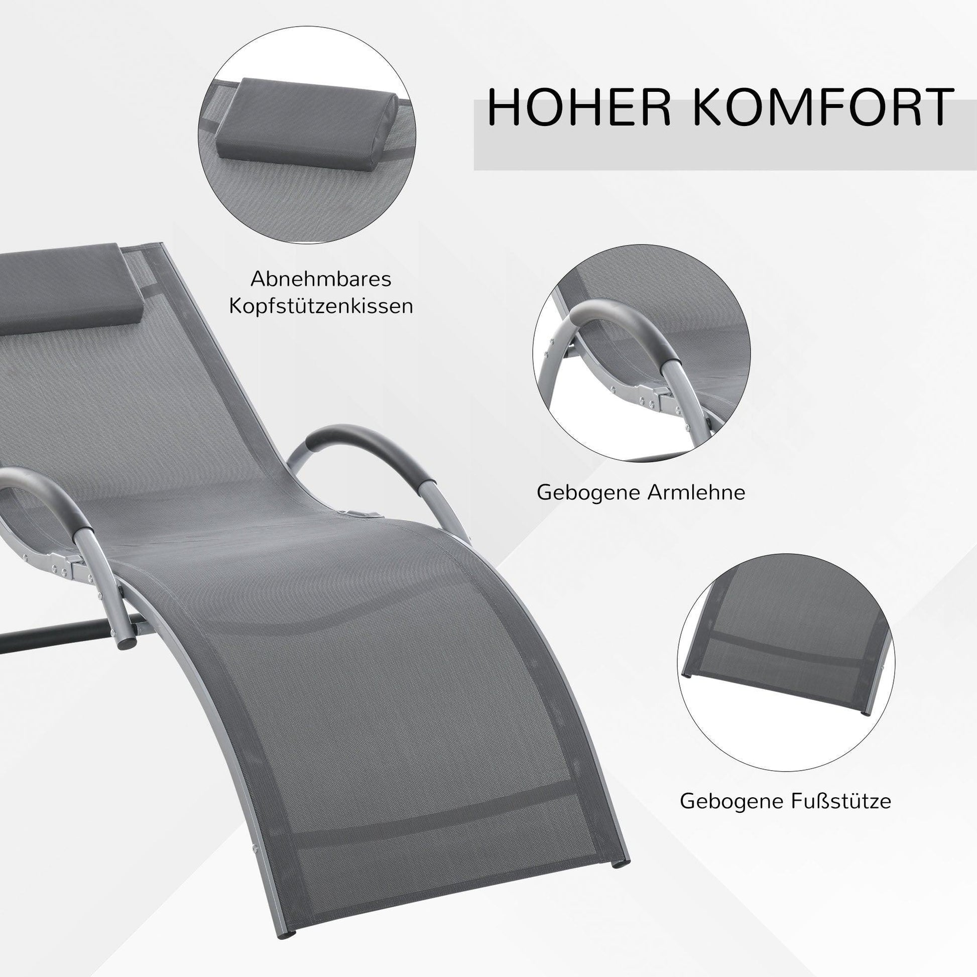 Outsunny Portable Ergonomic Lounger Chair for Garden Patio - Dark Grey - ALL4U RETAILER LTD