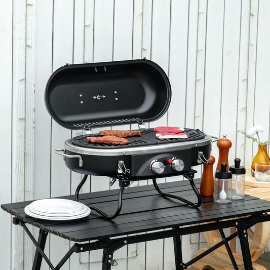 Outsunny Portable Gas BBQ Grill: 2-Burner Tabletop Barbecue - ALL4U RETAILER LTD
