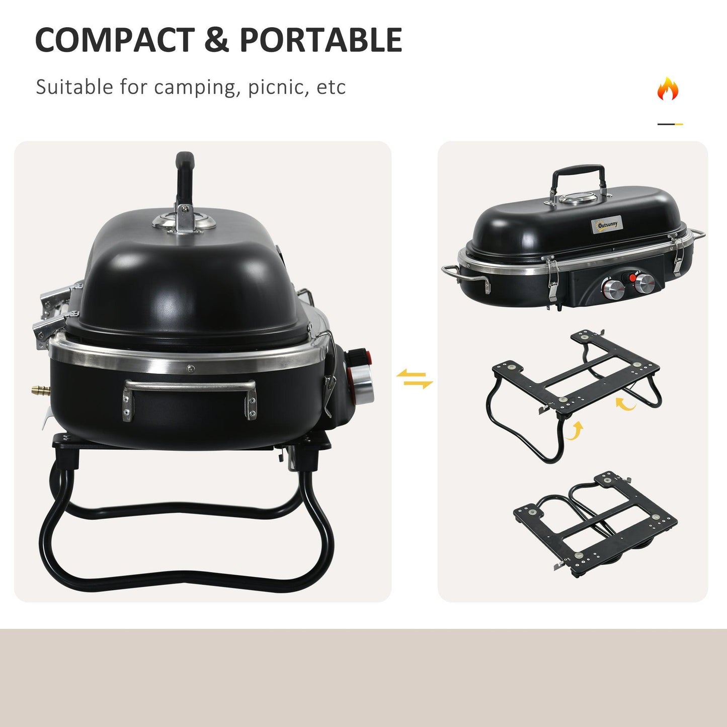 Outsunny Portable Gas BBQ Grill: 2-Burner Tabletop Barbecue - ALL4U RETAILER LTD