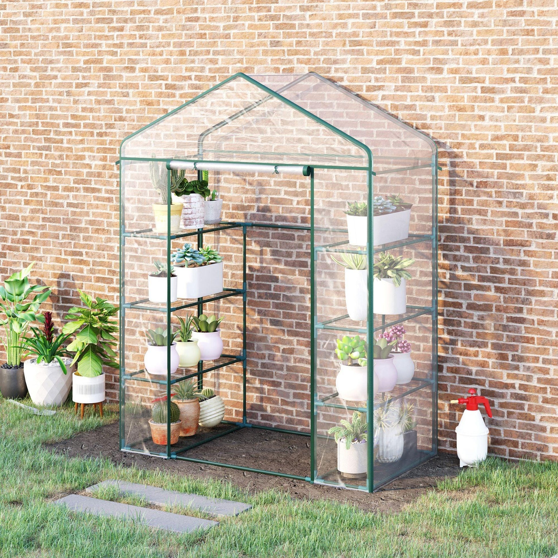 Outsunny Portable Greenhouse: Metal Frame, 4 Tiers, 8 Shelves - ALL4U RETAILER LTD