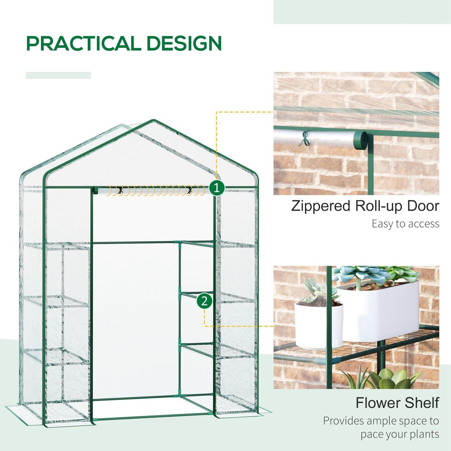 Outsunny Portable Greenhouse: Metal Frame, 4 Tiers, 8 Shelves - ALL4U RETAILER LTD