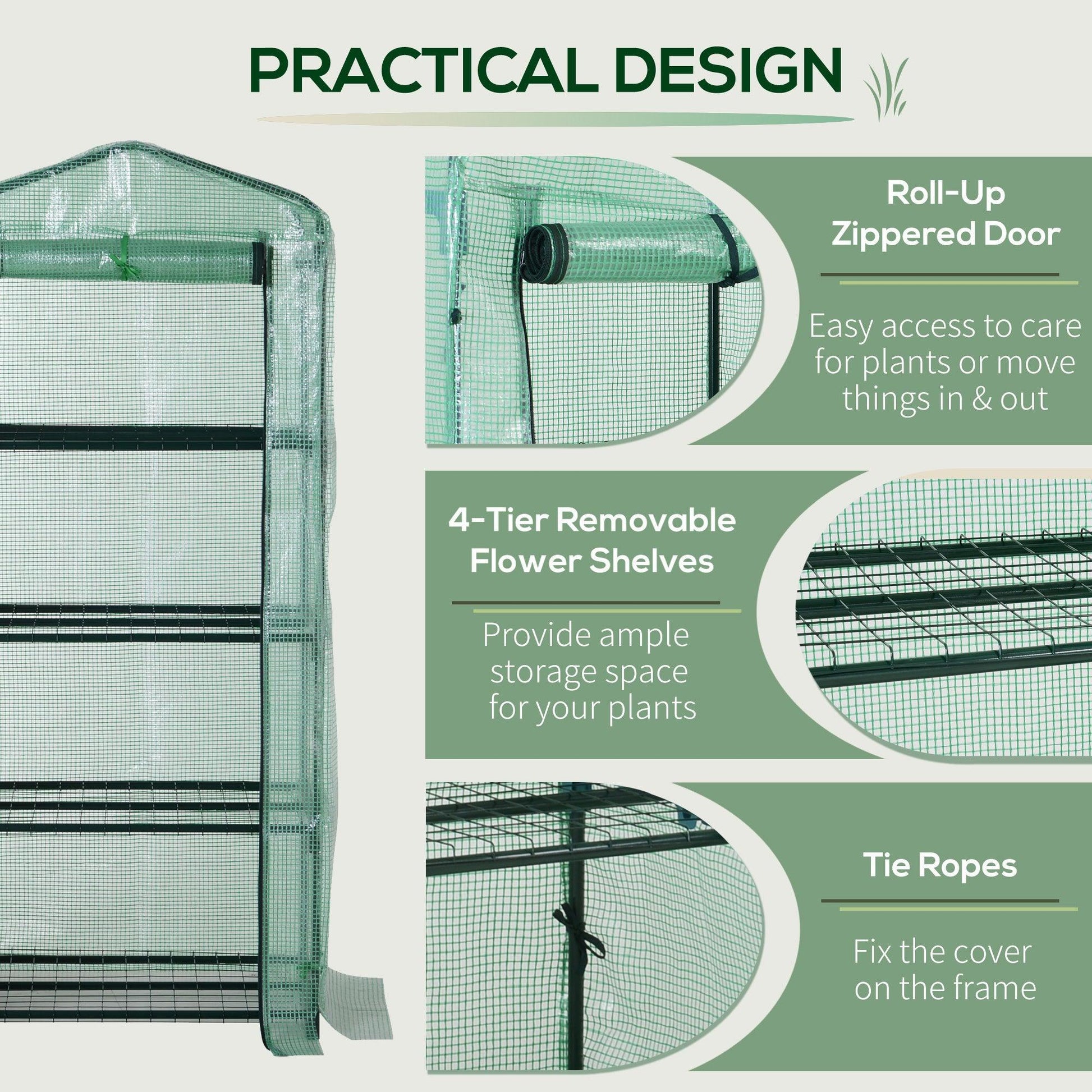 Outsunny Portable Greenhouse Shed - 4 Tiers, Metal Frame, PE Cover - ALL4U RETAILER LTD