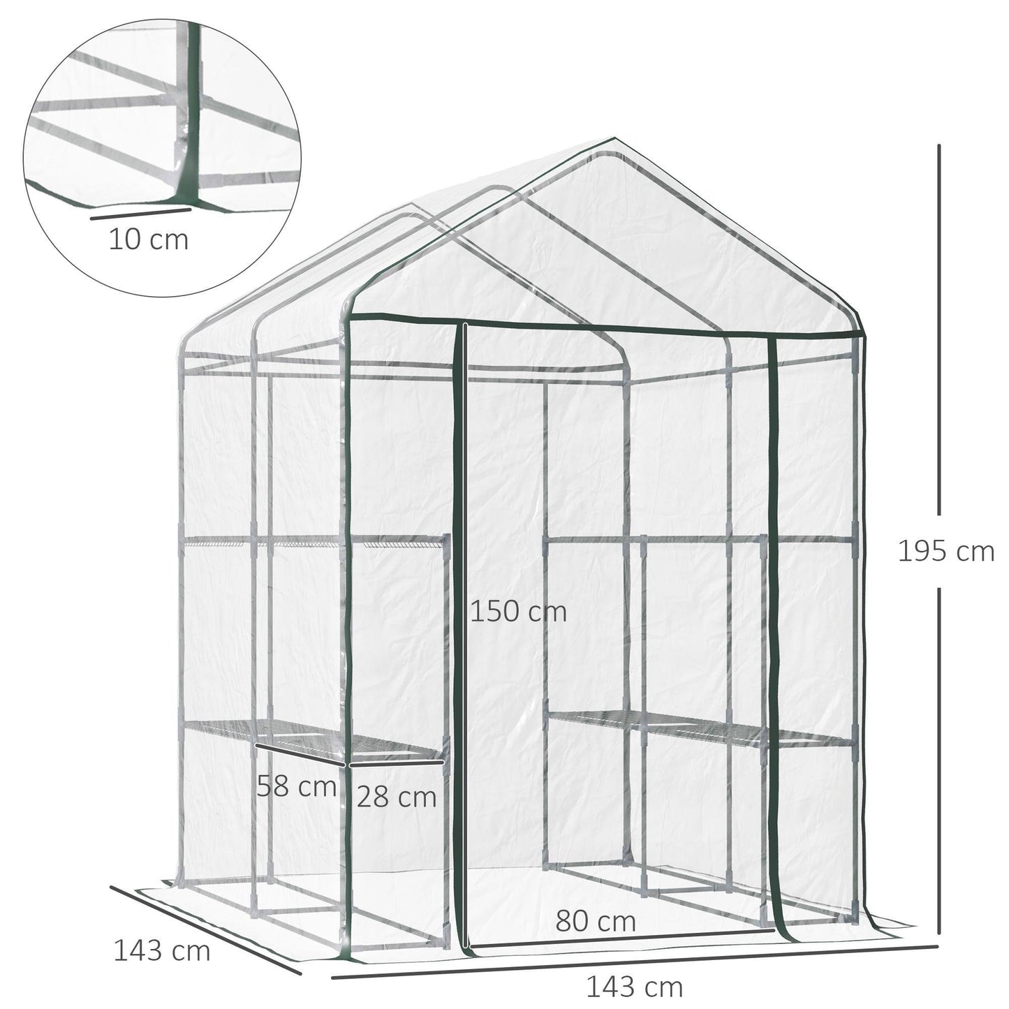 Outsunny Portable Greenhouse with 8 Shelves - 143x143x195cm - ALL4U RETAILER LTD