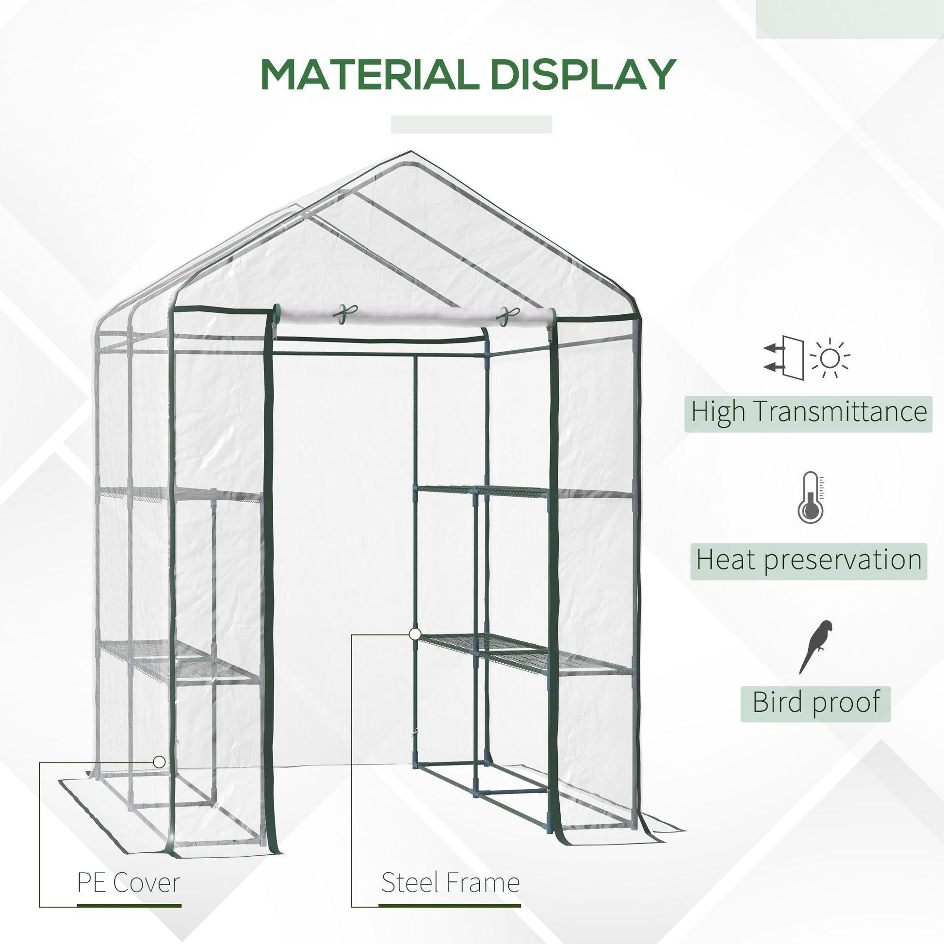 Outsunny Portable Greenhouse with 8 Shelves - 143x143x195cm - ALL4U RETAILER LTD