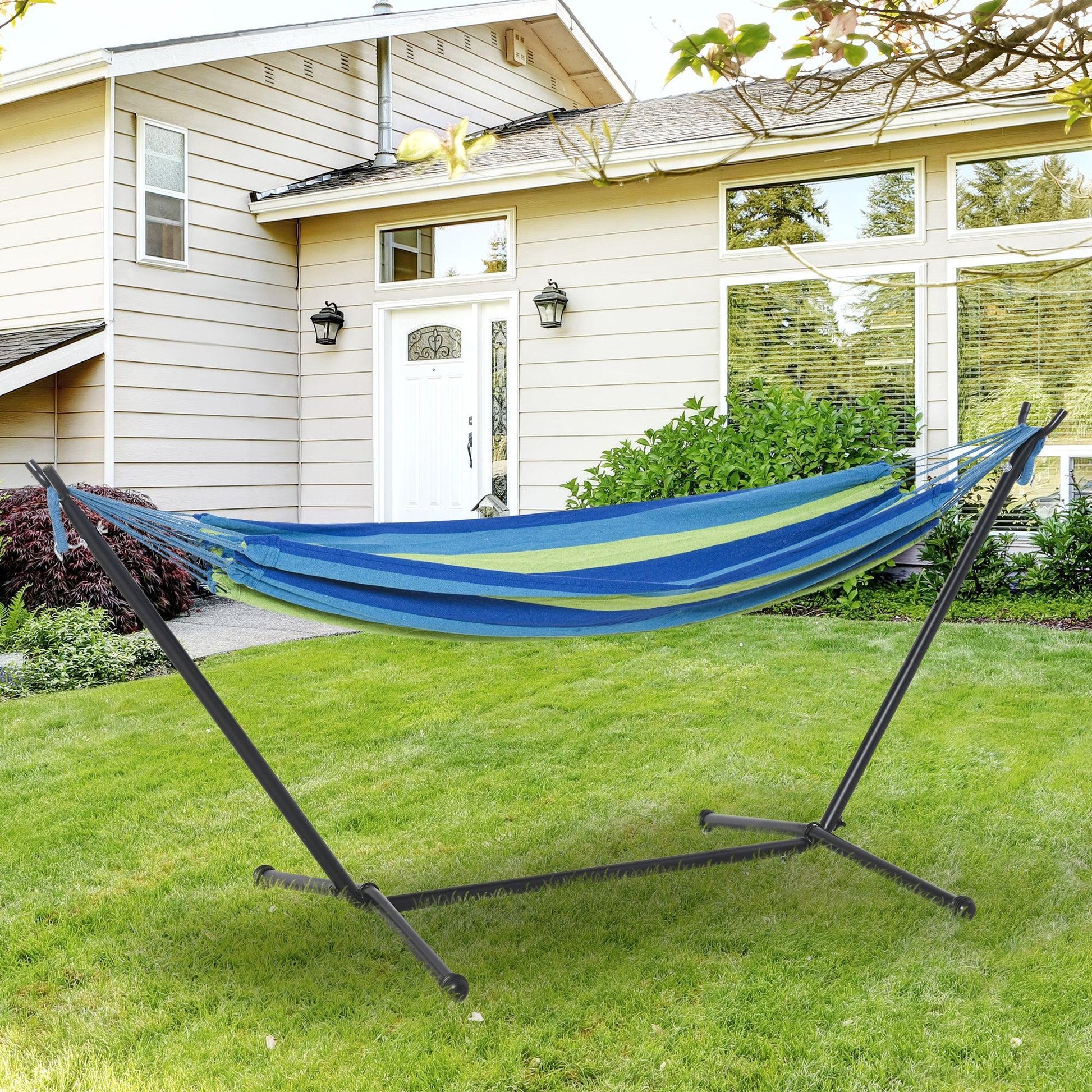 Outsunny Portable Hammock Stand - Green Stripe - ALL4U RETAILER LTD