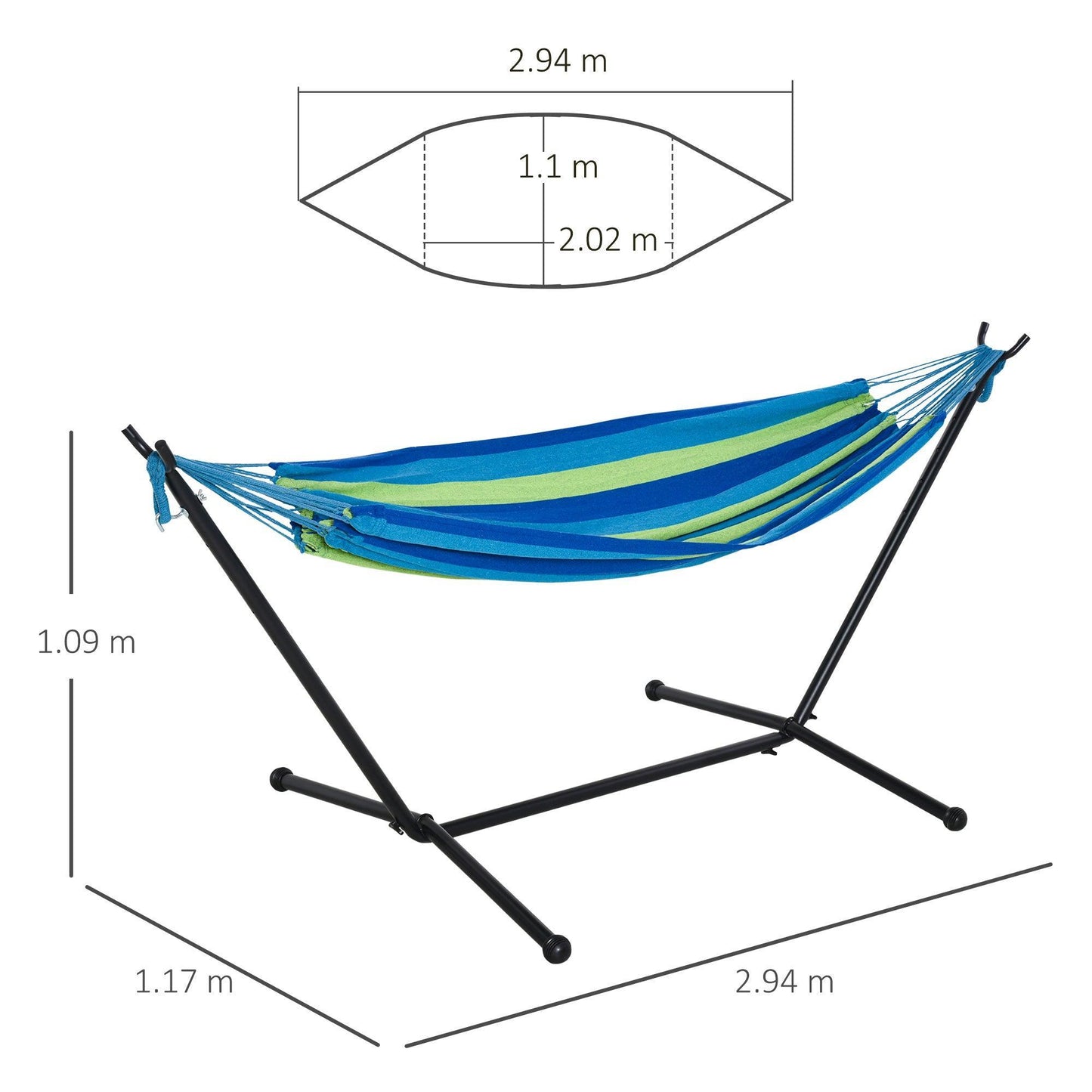 Outsunny Portable Hammock Stand - Green Stripe - ALL4U RETAILER LTD