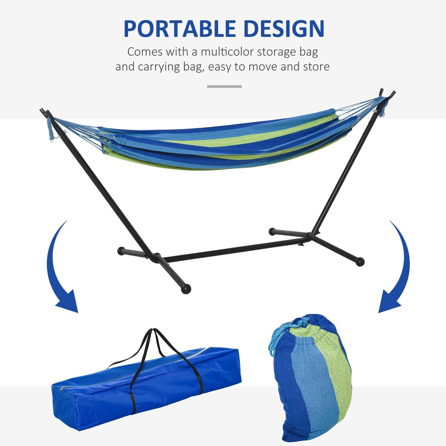 Outsunny Portable Hammock Stand - Green Stripe - ALL4U RETAILER LTD