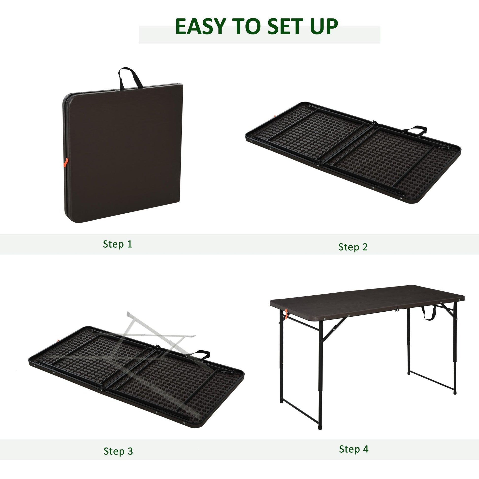 Outsunny Portable Metal Picnic Table, 4FT Length, Black/Brown - ALL4U RETAILER LTD