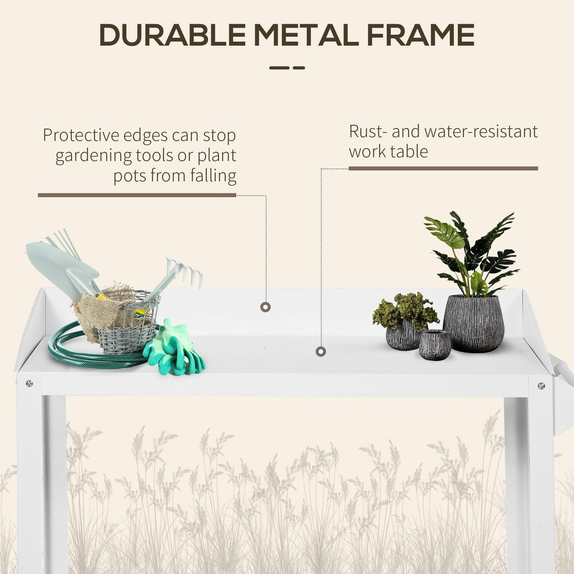 Outsunny Portable Metal Potting Table - White - ALL4U RETAILER LTD