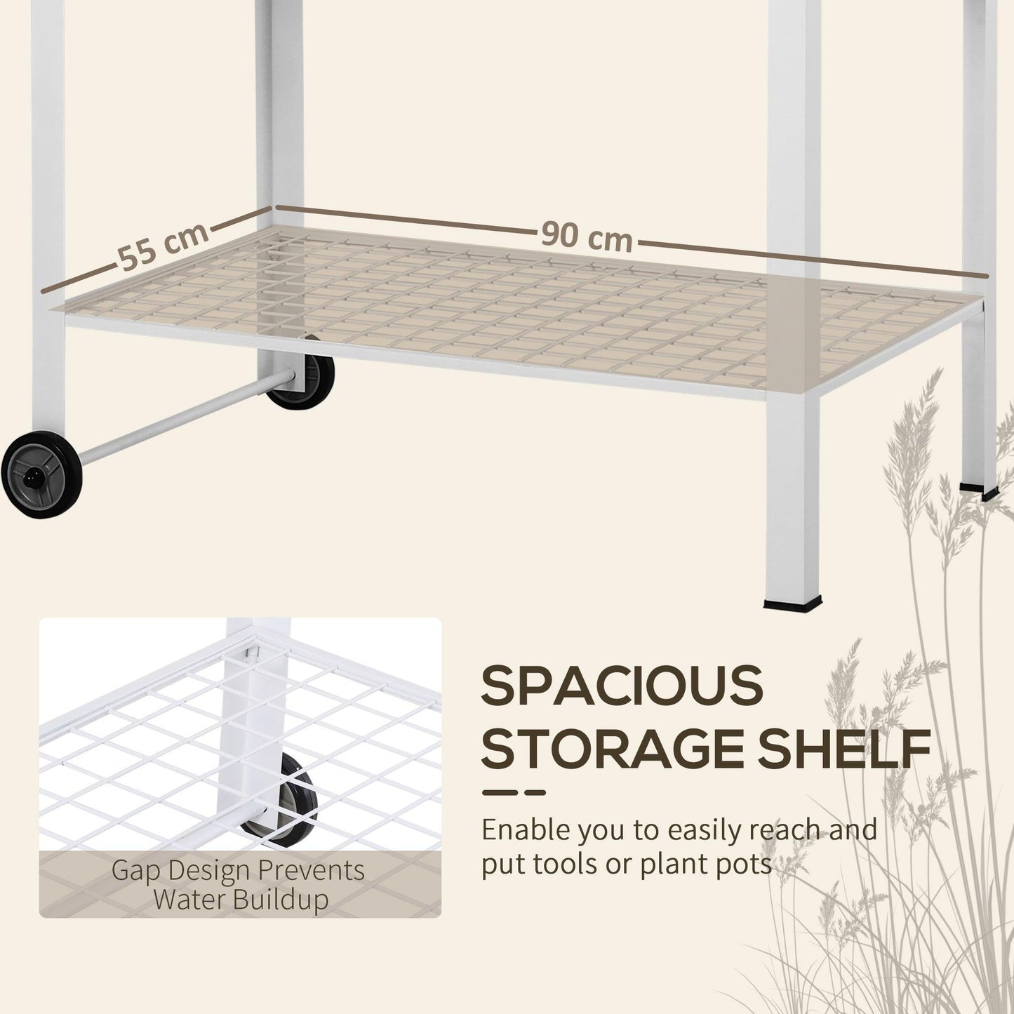 Outsunny Portable Metal Potting Table - White - ALL4U RETAILER LTD