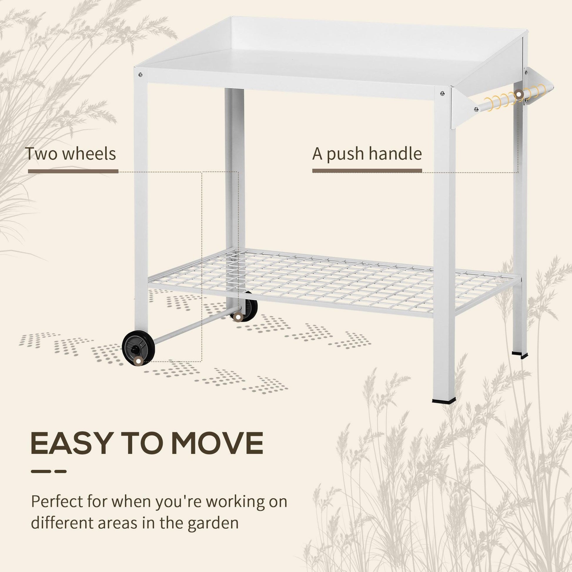 Outsunny Portable Metal Potting Table - White - ALL4U RETAILER LTD