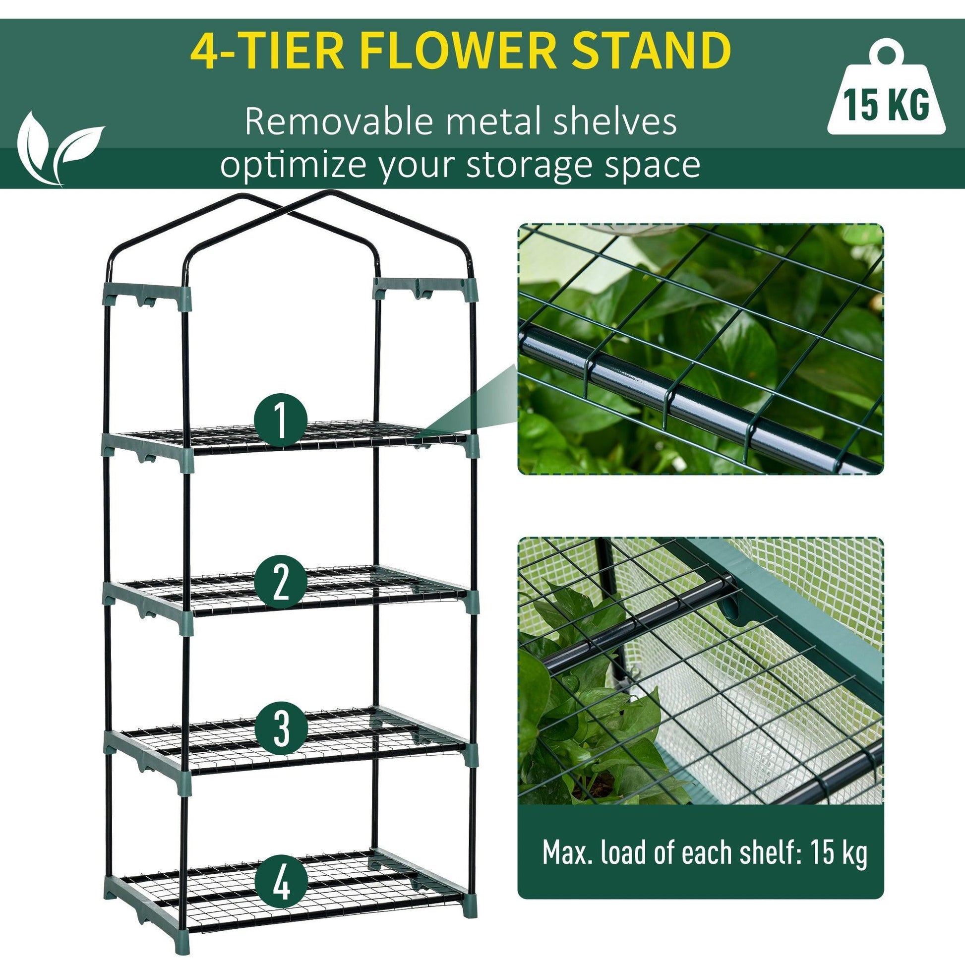 Outsunny Portable Mini Greenhouse Shed, Metal Frame, 4 Tiers - ALL4U RETAILER LTD