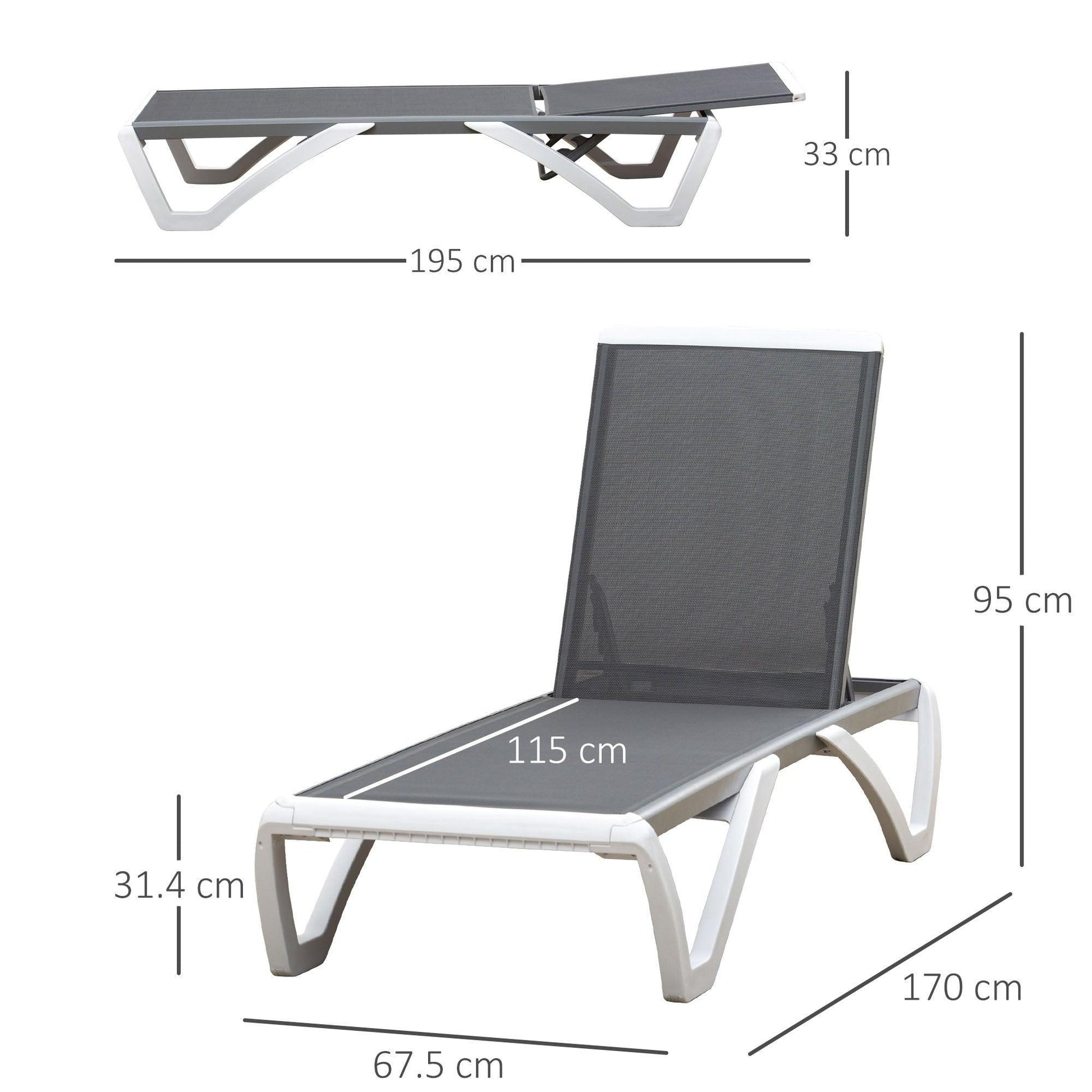 Outsunny Portable Outdoor Chaise Lounge - Adjustable and Breathable - ALL4U RETAILER LTD