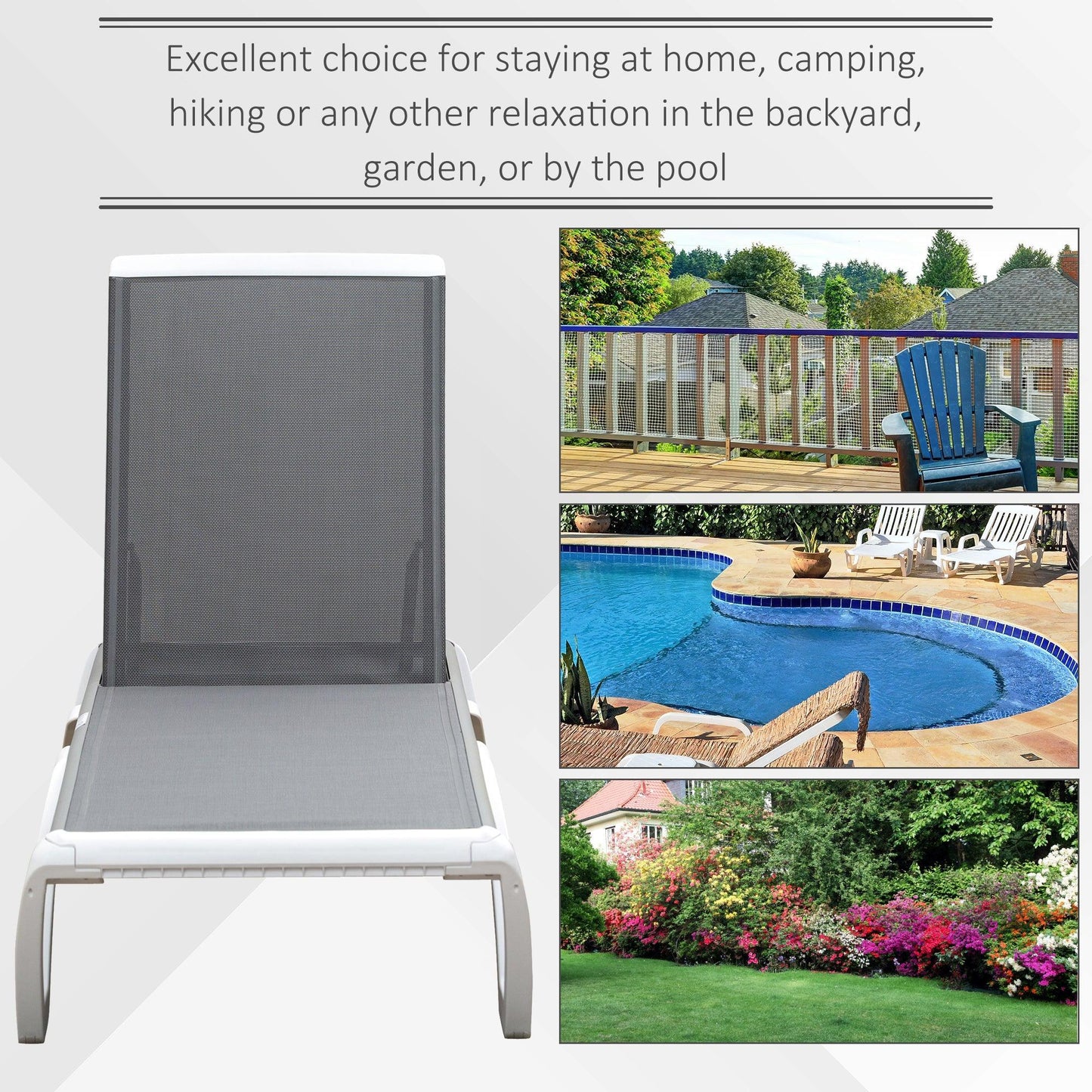 Outsunny Portable Outdoor Chaise Lounge - Adjustable and Breathable - ALL4U RETAILER LTD