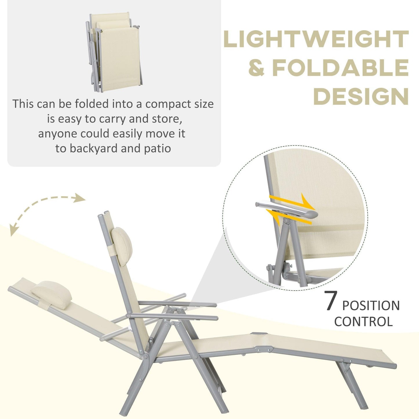 Outsunny Portable Outdoor Chaise Lounge Chair - Adjustable & Stylish - ALL4U RETAILER LTD