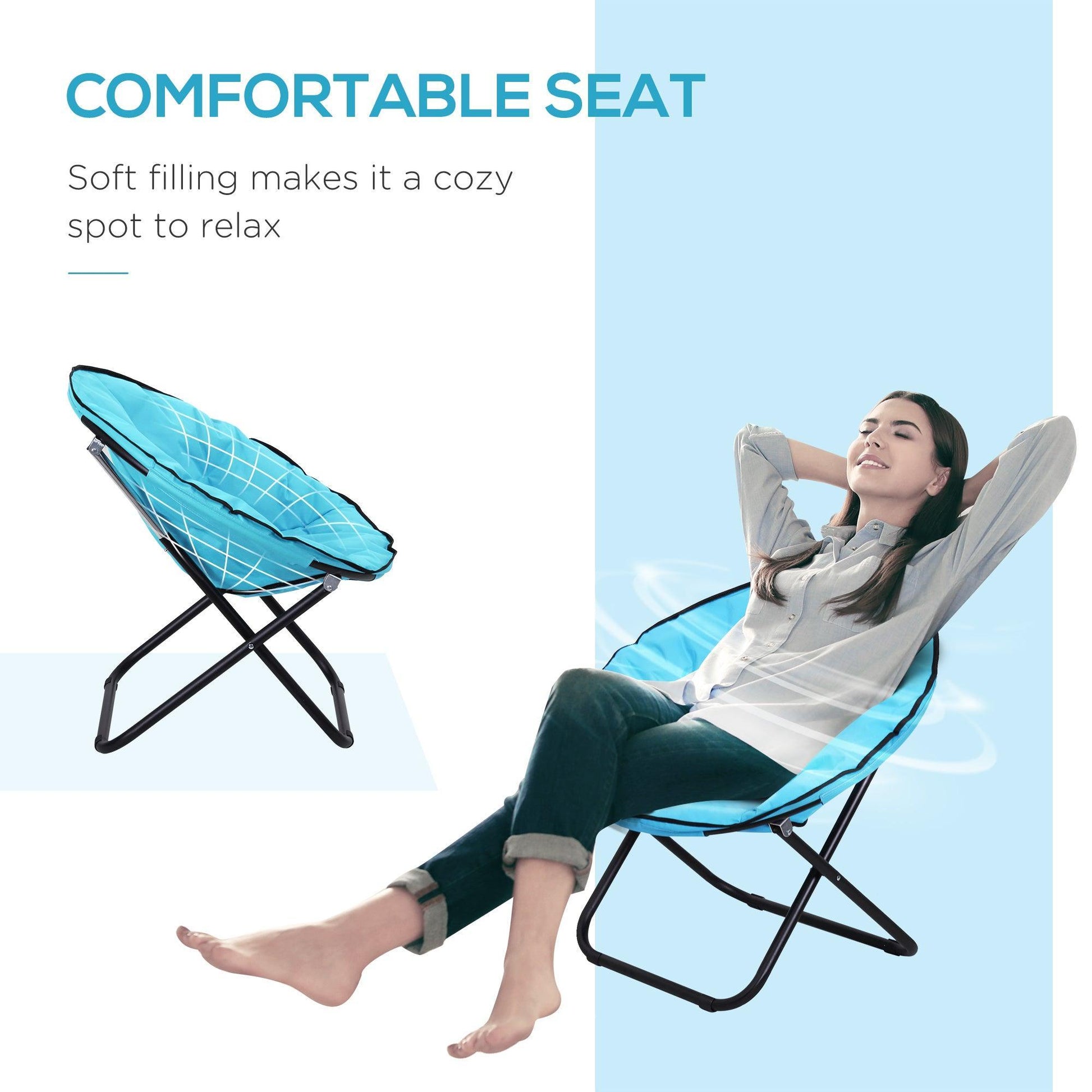 Outsunny Portable Outdoor Folding Saucer Moon Chair - Blue - ALL4U RETAILER LTD