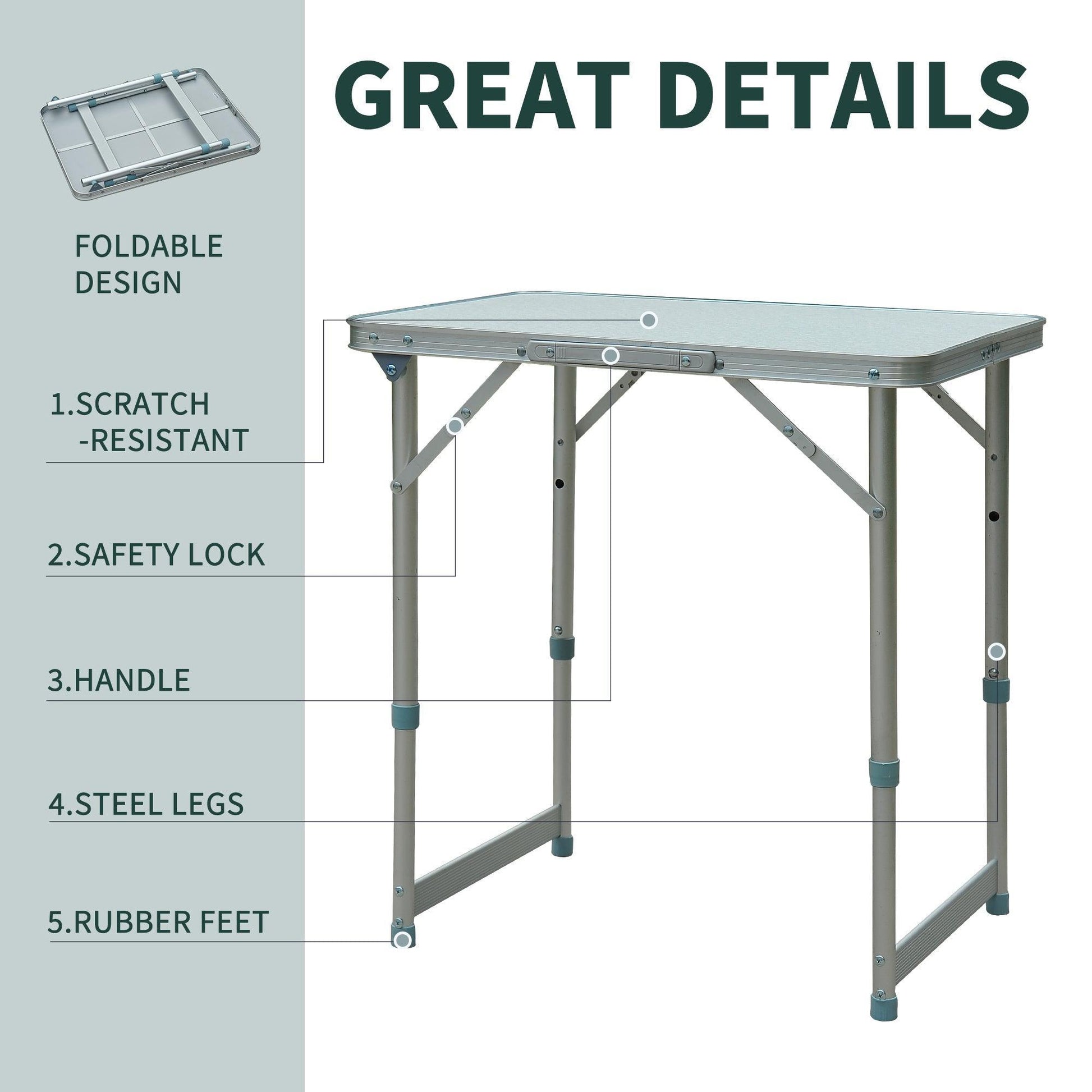 Outsunny Portable Picnic Table - Silver - ALL4U RETAILER LTD