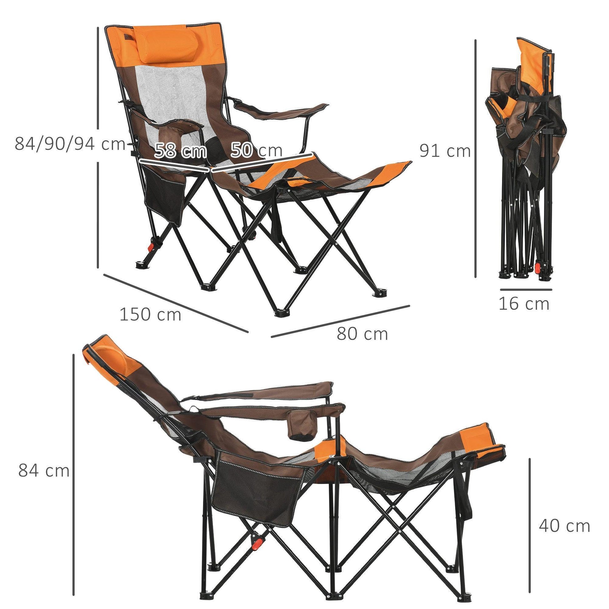 Outsunny Portable Reclining Garden Chair with Footrest & Cup Holder - ALL4U RETAILER LTD