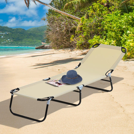 Outsunny Portable Sun Lounger with Adjustable Backrest - Beige - ALL4U RETAILER LTD