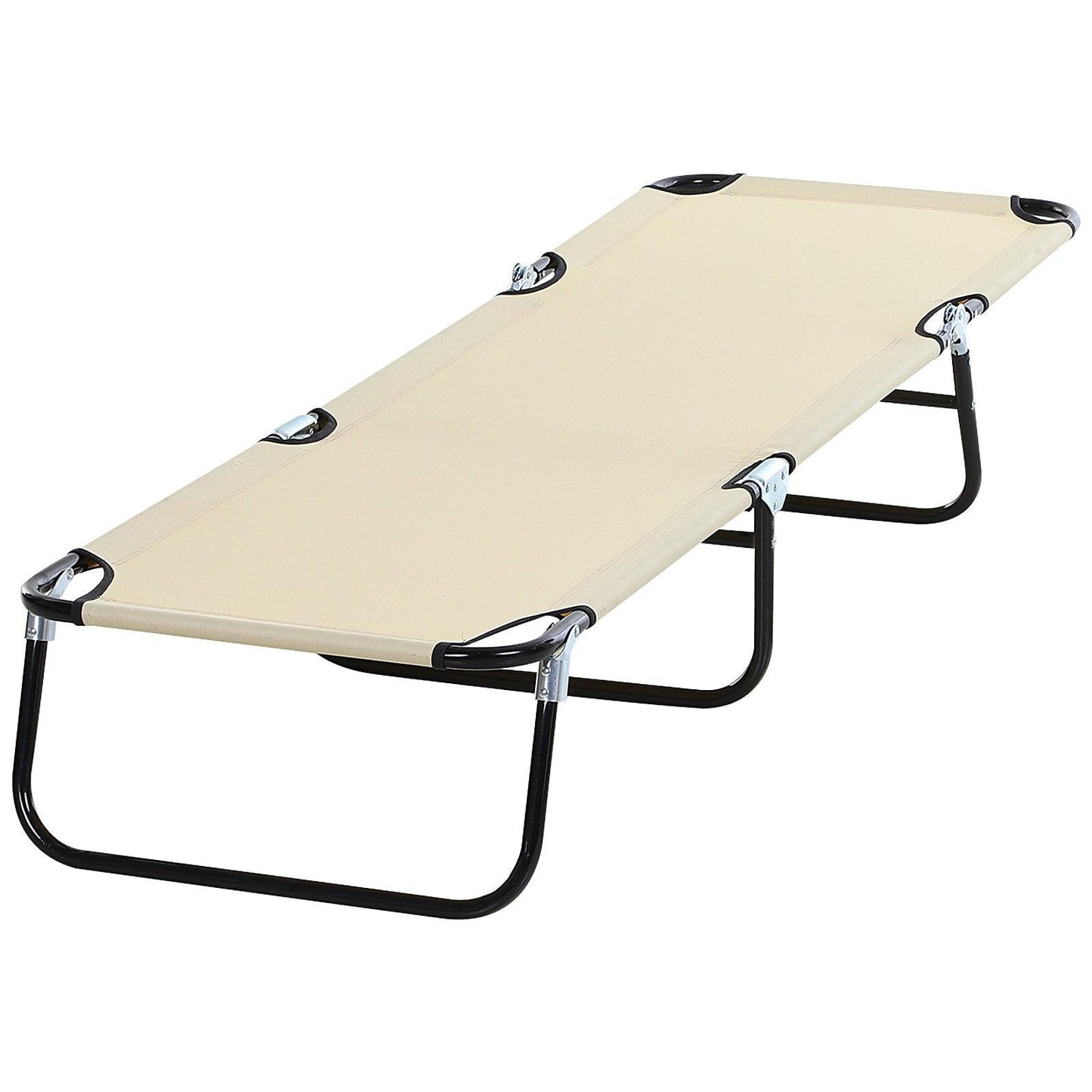 Outsunny Portable Sun Lounger with Adjustable Backrest - Beige - ALL4U RETAILER LTD