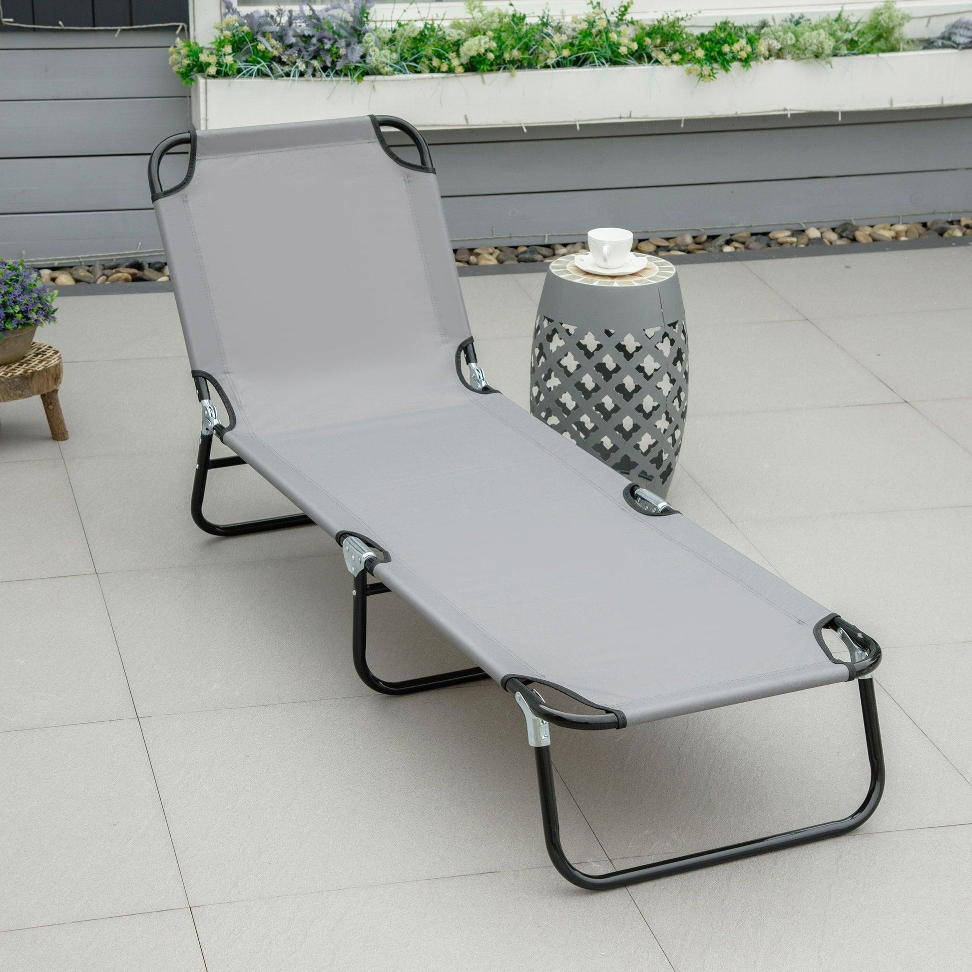 Outsunny Portable Sun Lounger with Adjustable Backrest - Grey - ALL4U RETAILER LTD