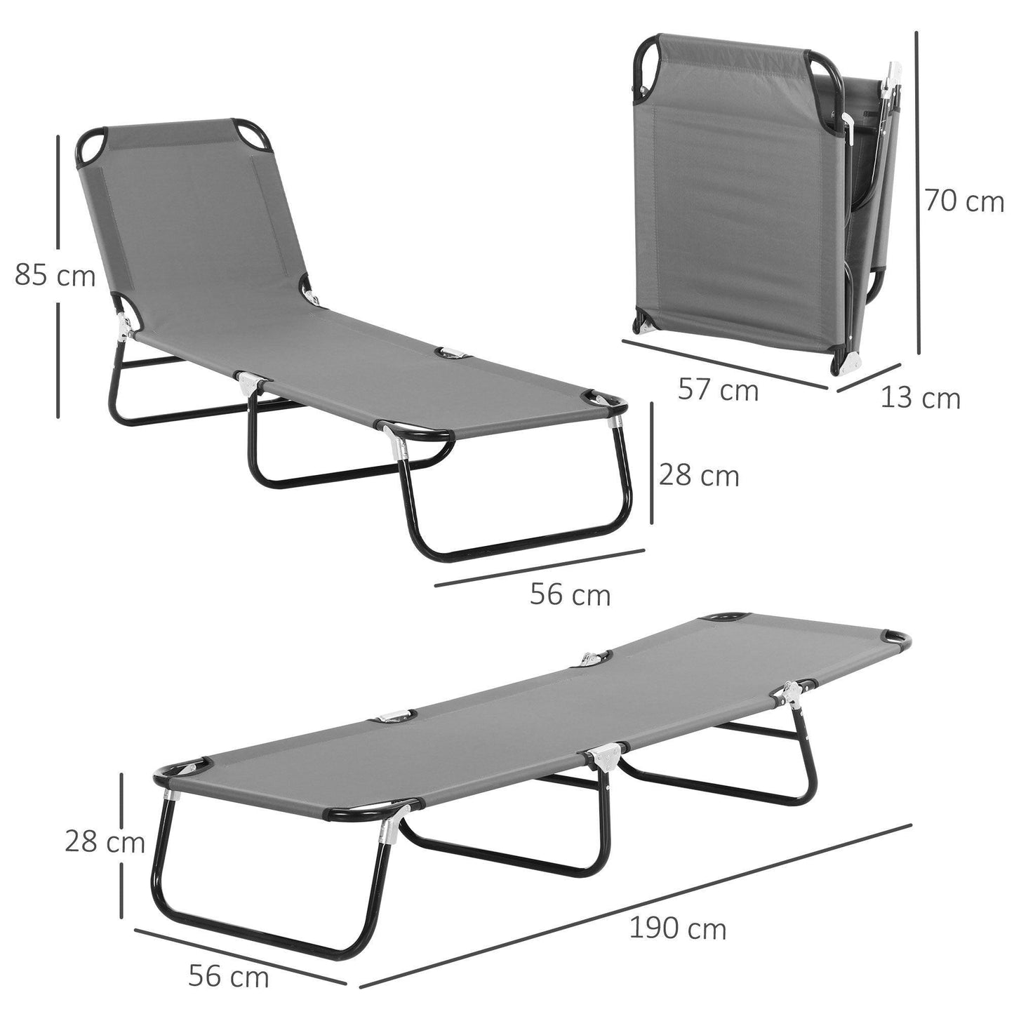 Outsunny Portable Sun Lounger with Adjustable Backrest - Grey - ALL4U RETAILER LTD