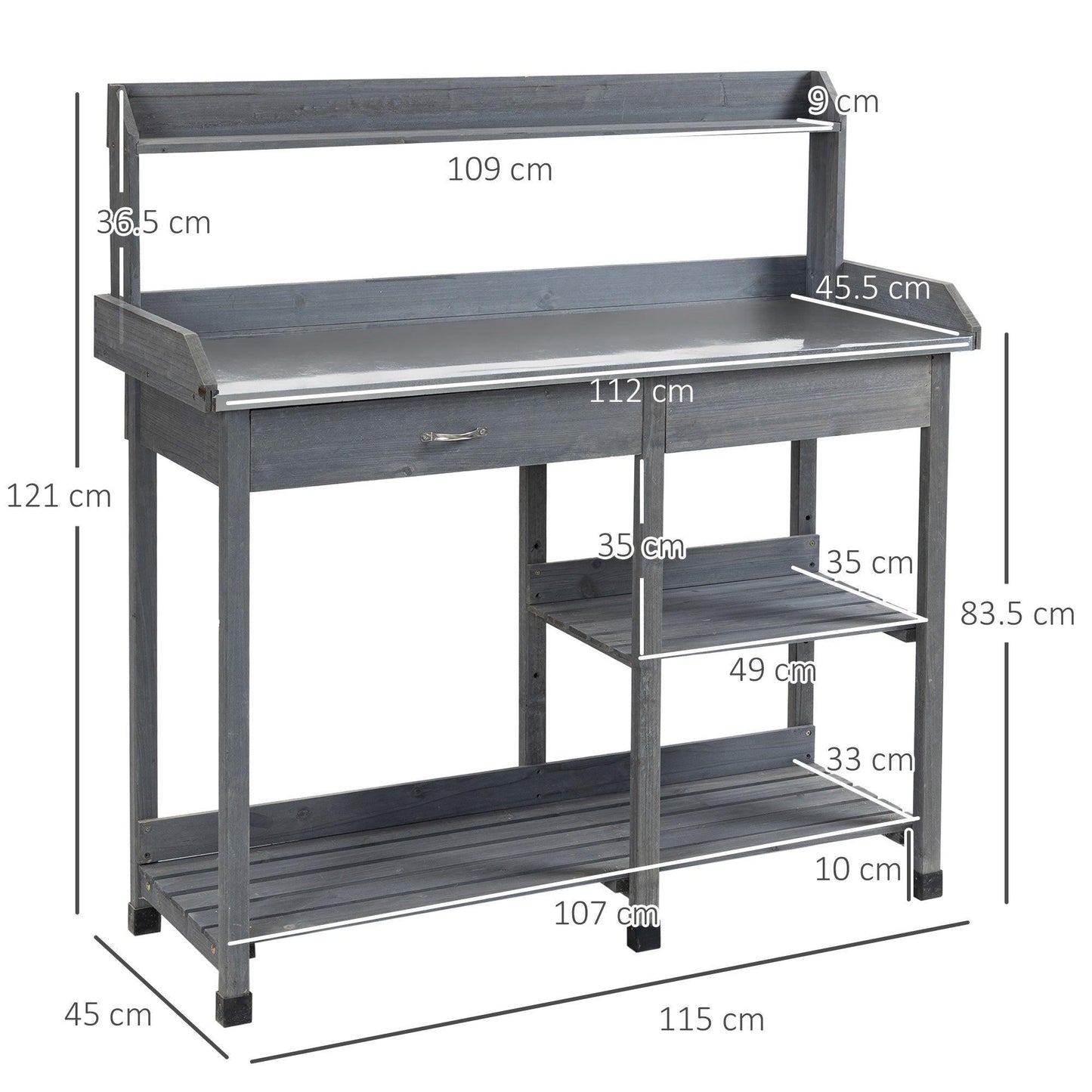 Outsunny Potting Table: Wooden Workstation with Metal Top - ALL4U RETAILER LTD