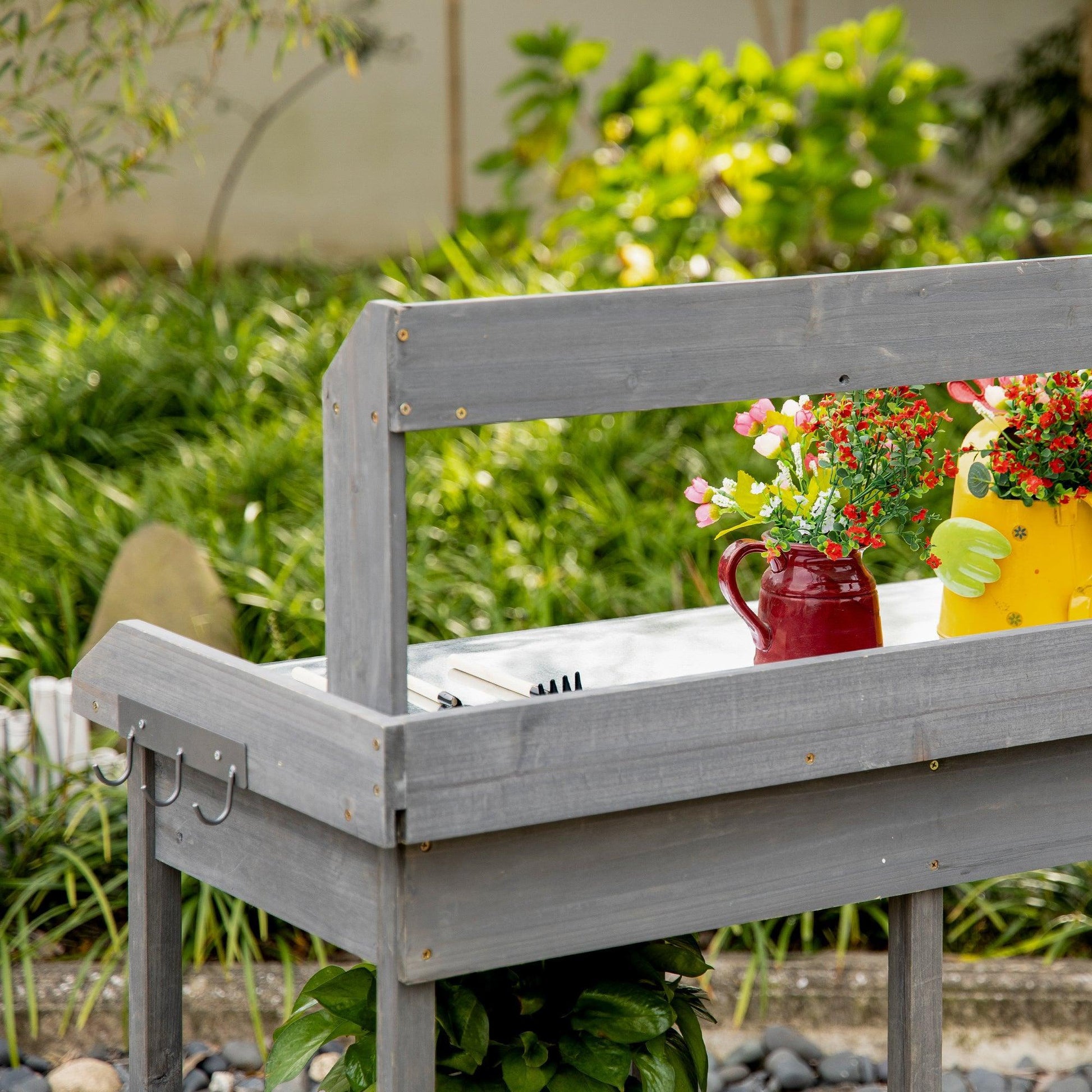 Outsunny Potting Table: Wooden Workstation with Metal Top - ALL4U RETAILER LTD