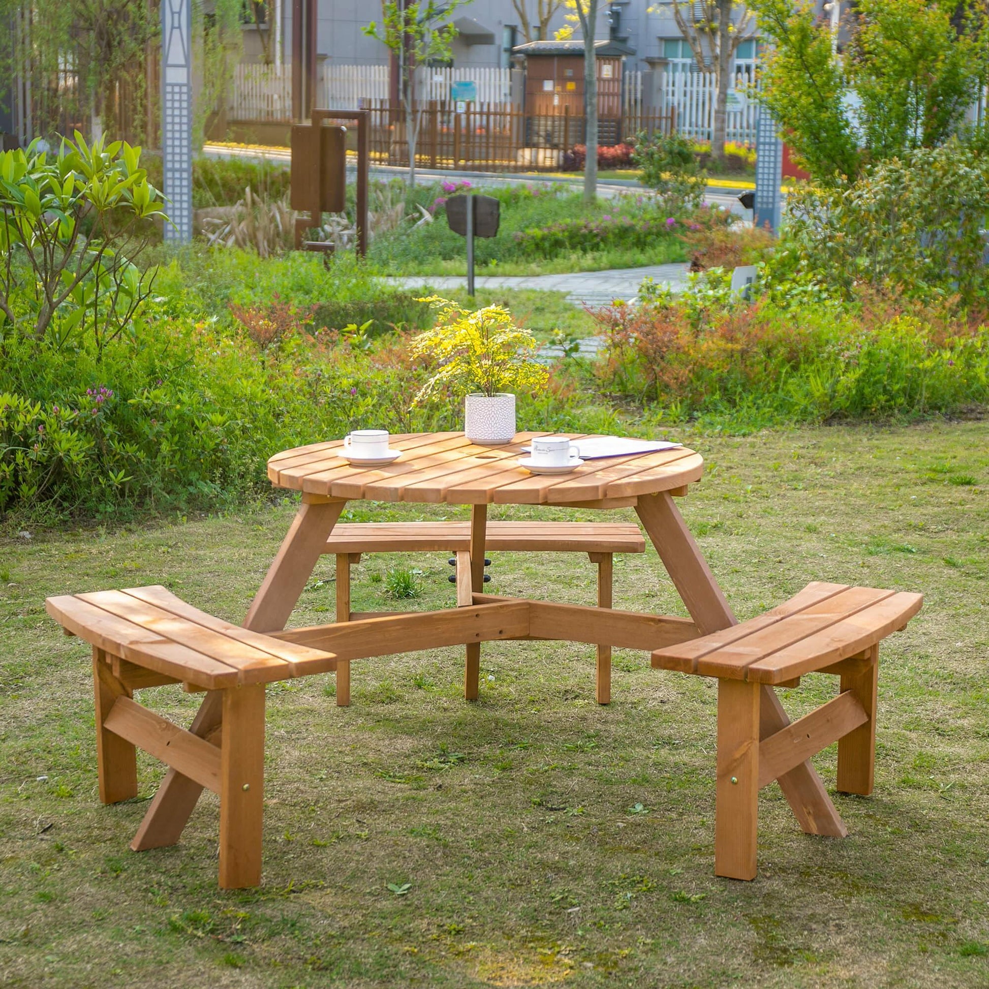 Outsunny Pub Table & Bench Set, 6-Person - ALL4U RETAILER LTD