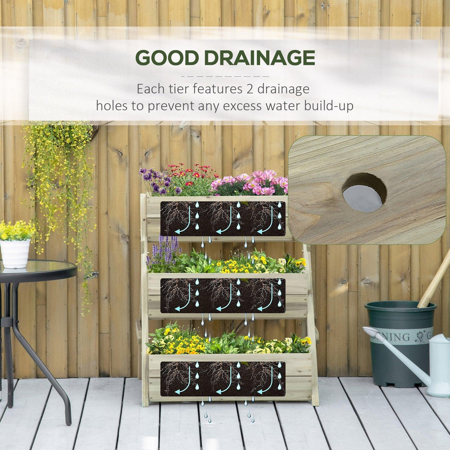 Outsunny Raised Garden Bed - 3 Tier Wooden Planter - ALL4U RETAILER LTD