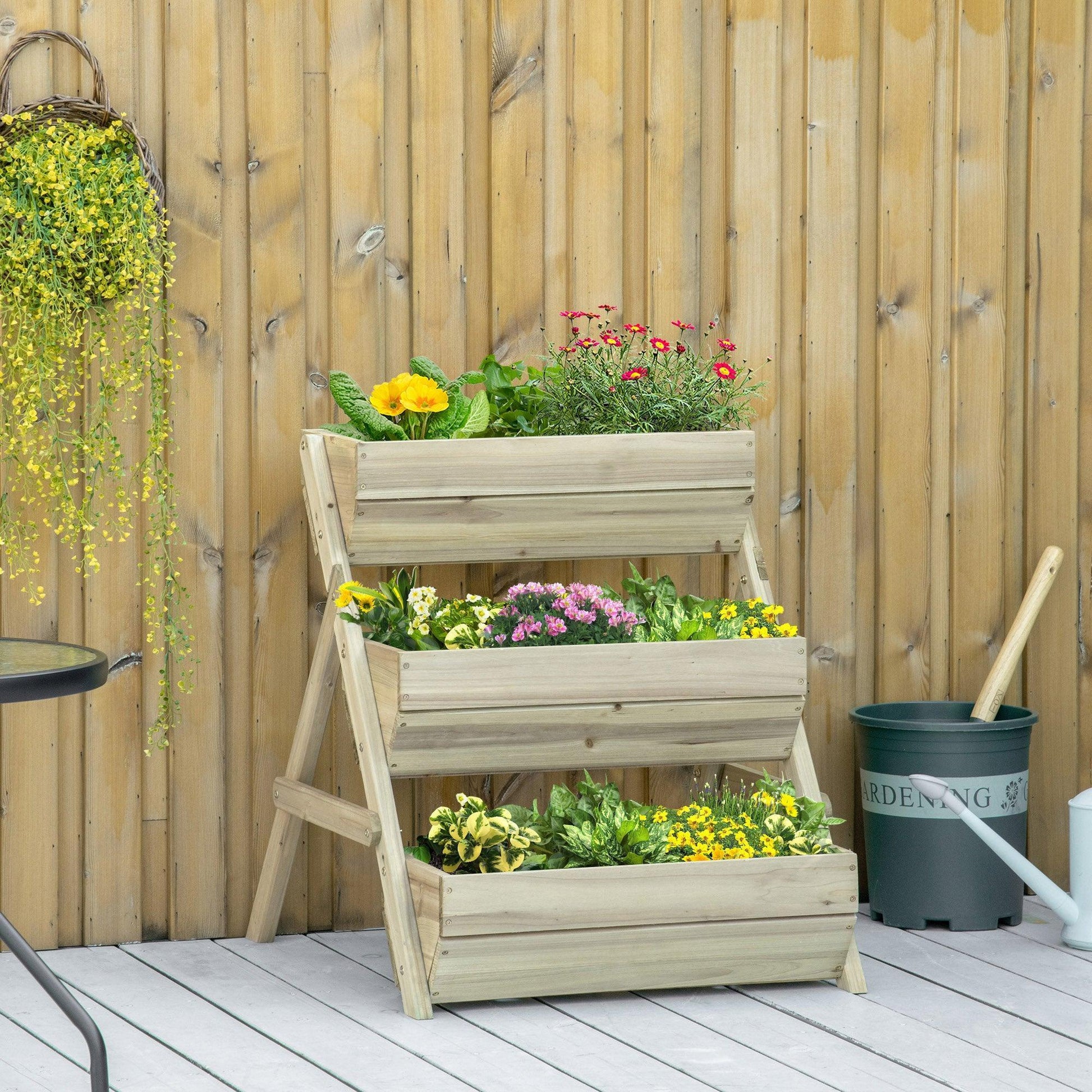 Outsunny Raised Garden Bed - 3 Tier Wooden Planter - ALL4U RETAILER LTD