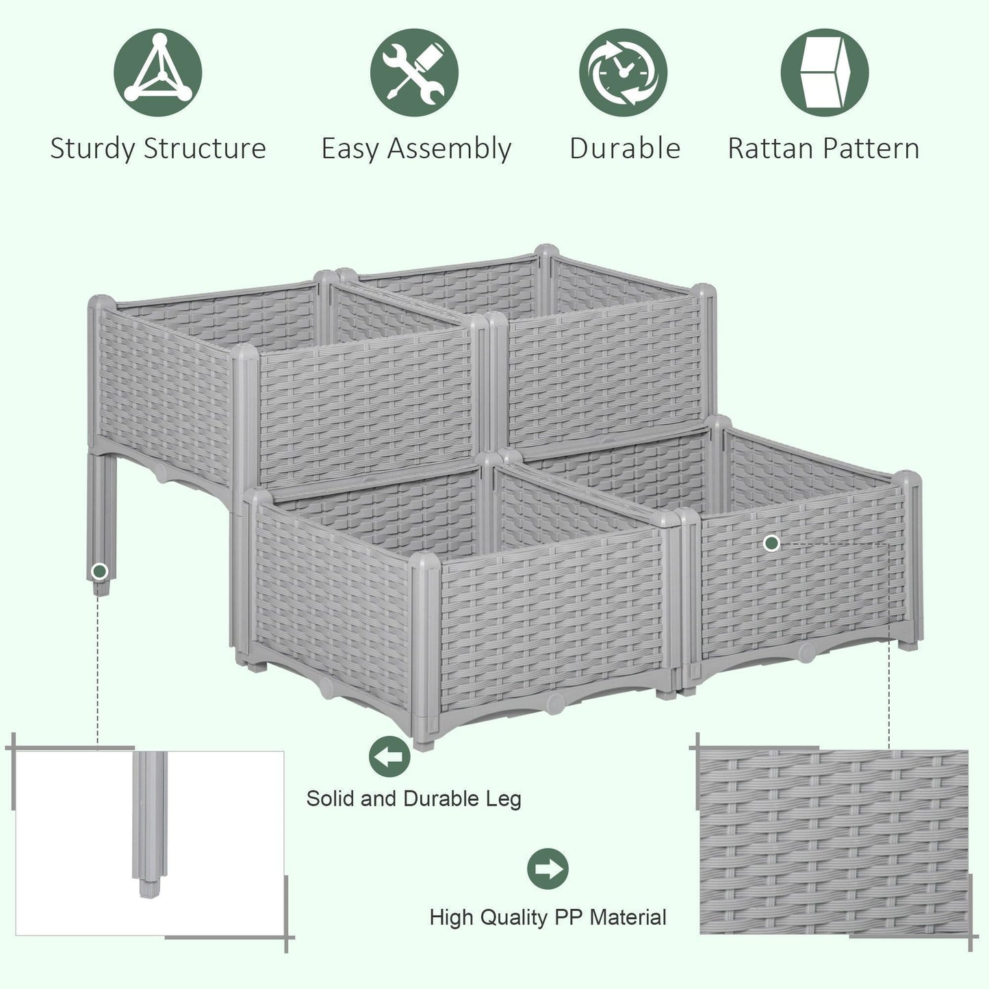 Outsunny Raised Garden Bed Box - Set of 4, Grey - ALL4U RETAILER LTD