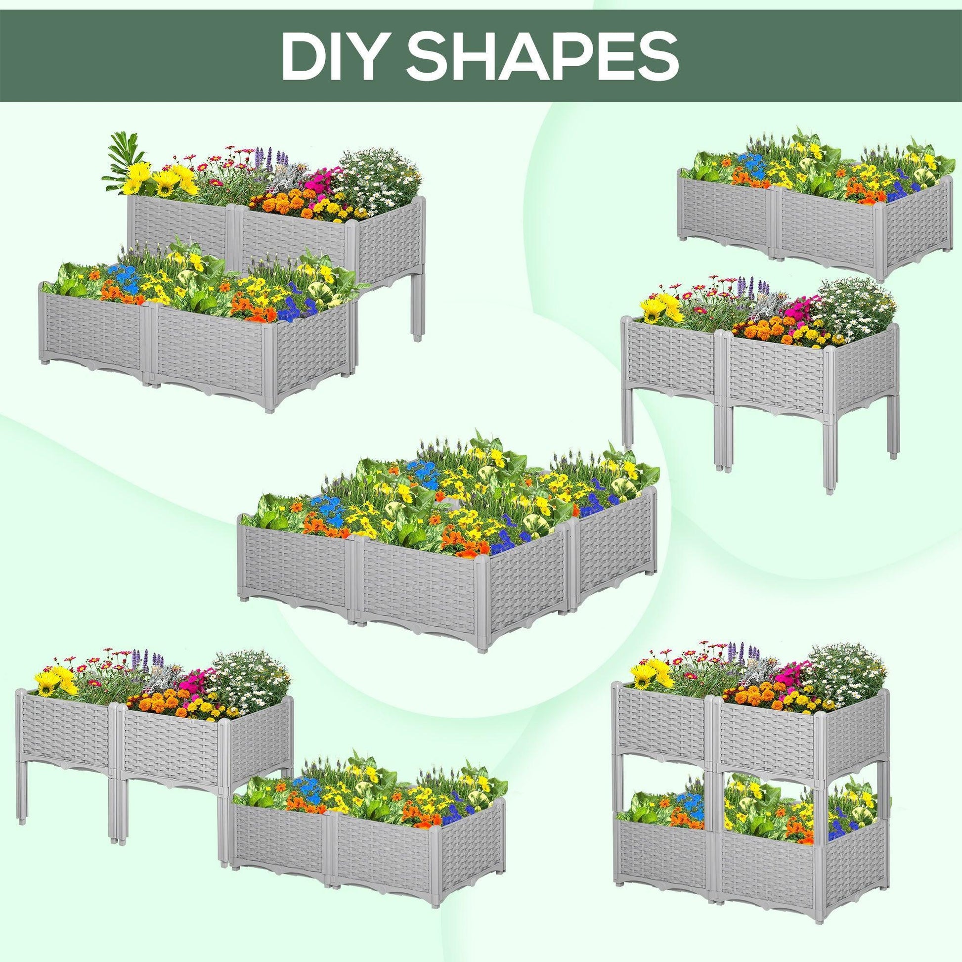 Outsunny Raised Garden Bed Box - Set of 4, Grey - ALL4U RETAILER LTD