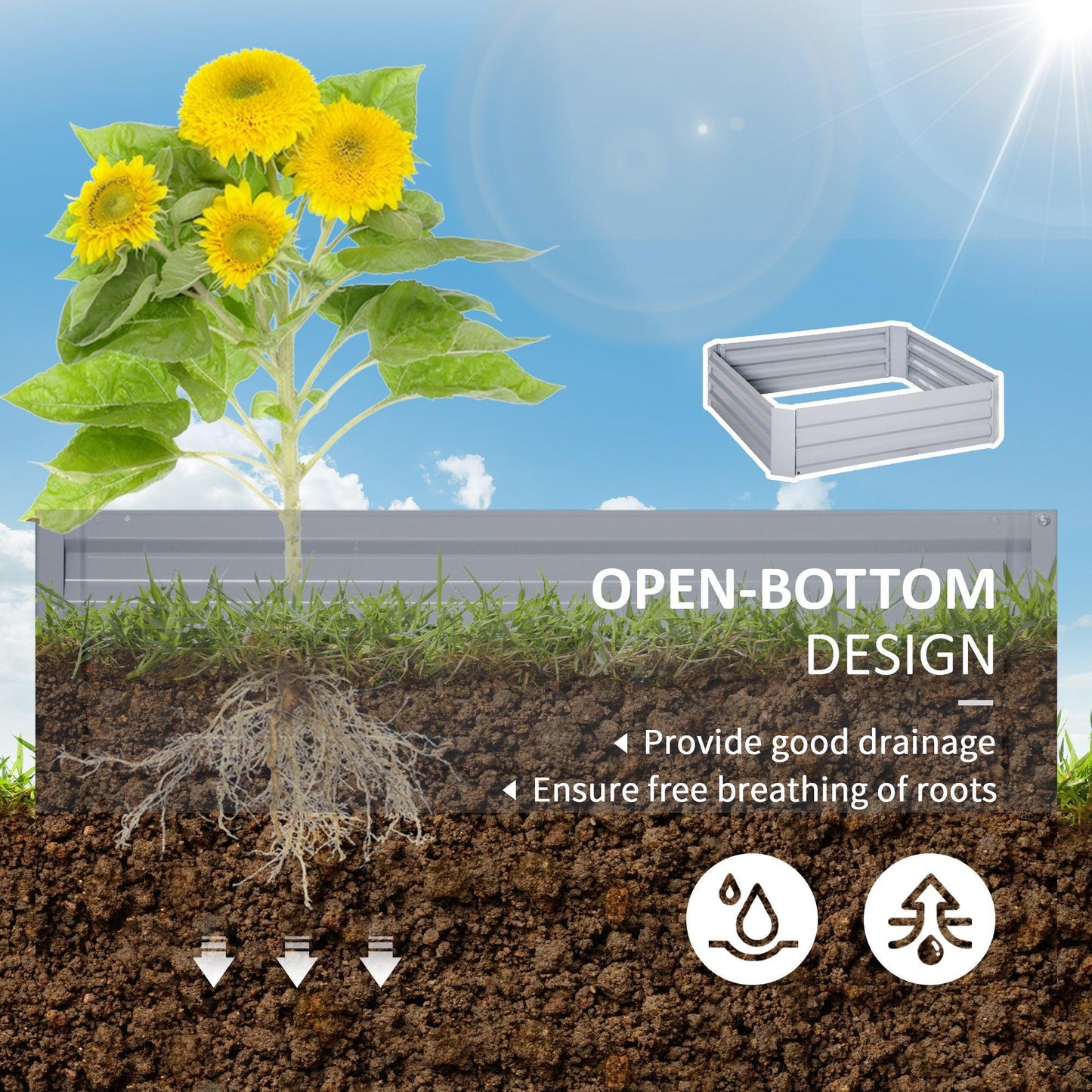 Outsunny Raised Garden Bed: Galvanized Steel Frame, 1m x 1m - ALL4U RETAILER LTD