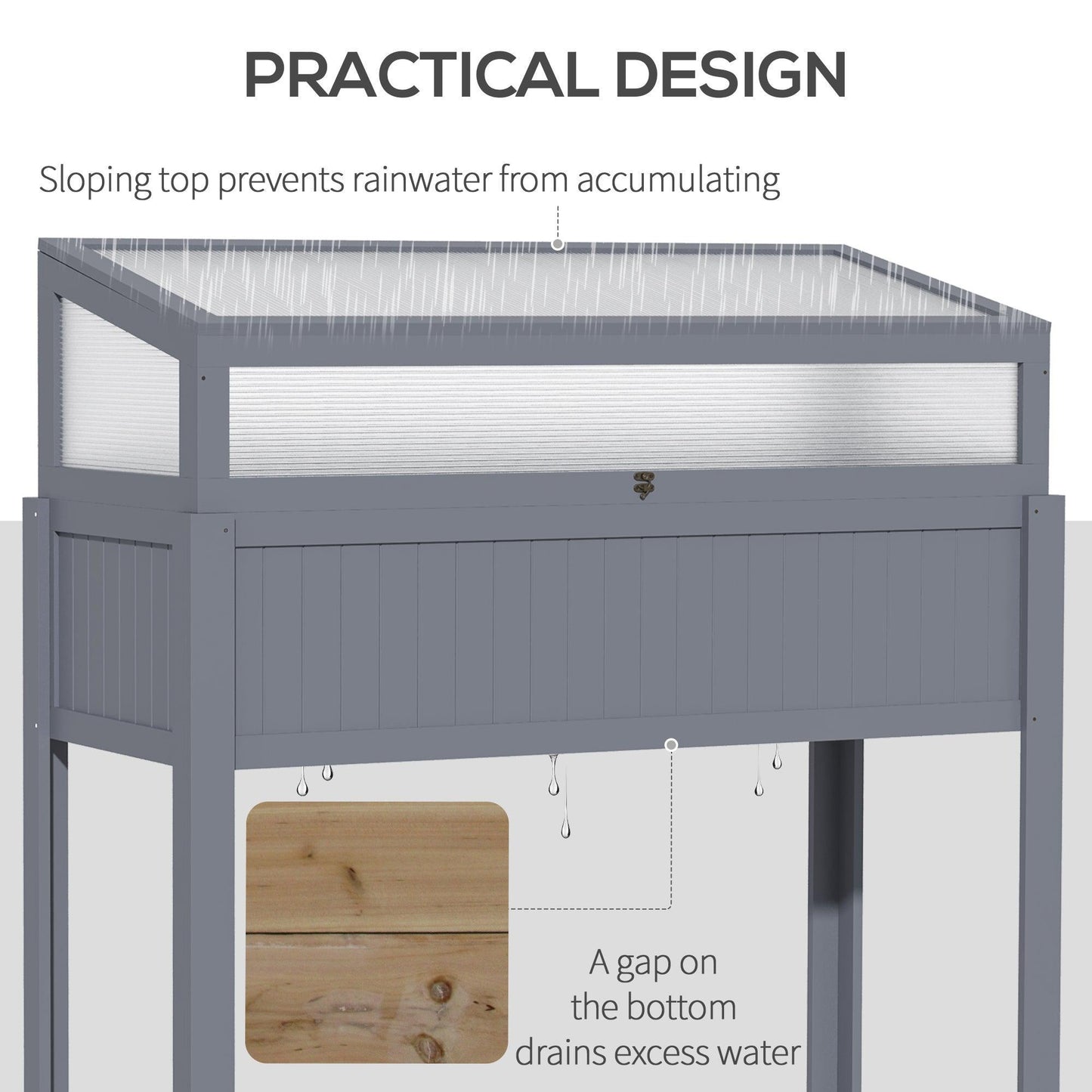 Outsunny Raised Garden Bed with Greenhouse Top - Grey - ALL4U RETAILER LTD