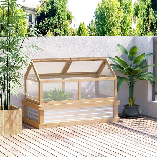 Outsunny Raised Garden Bed with Greenhouse Top - Natural - ALL4U RETAILER LTD
