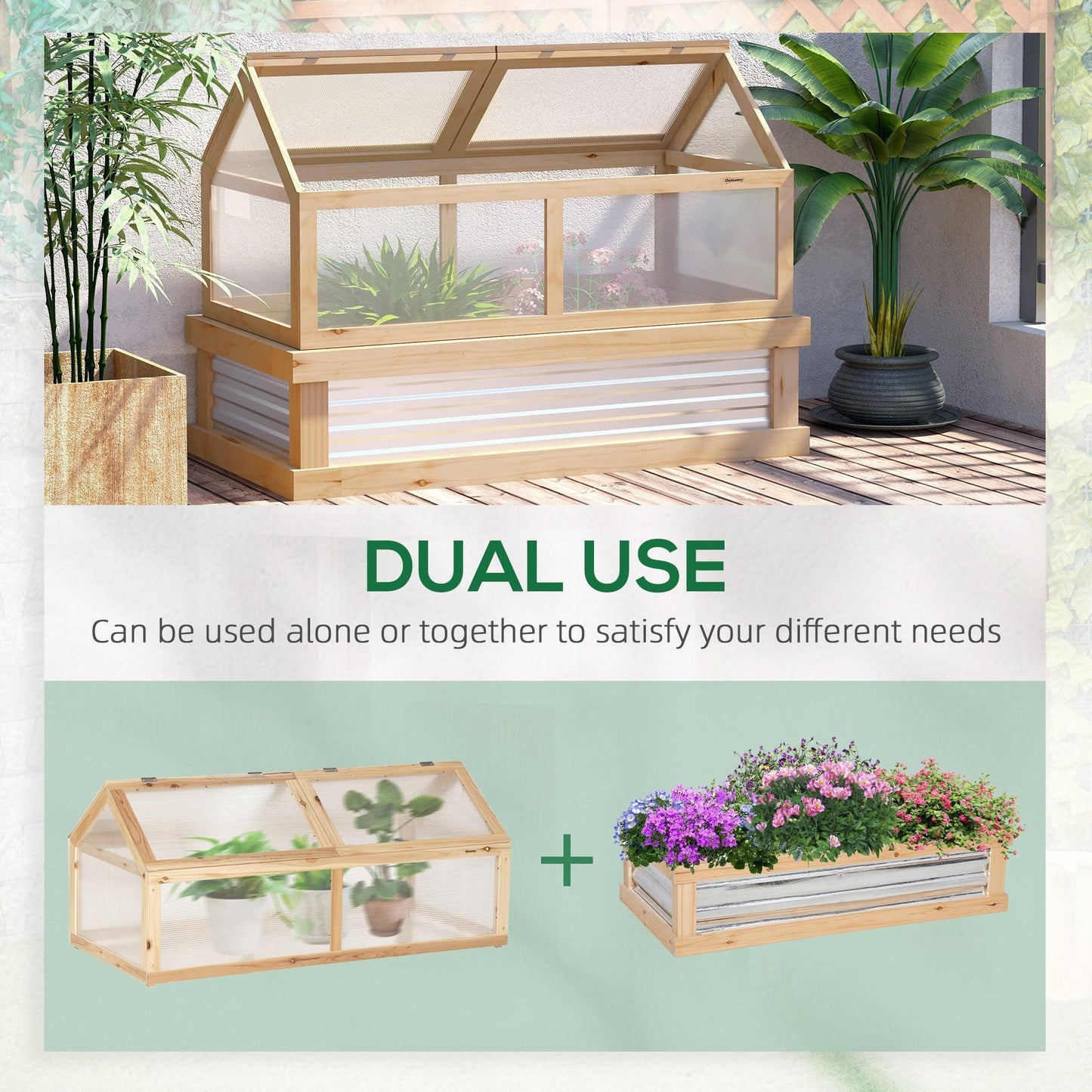 Outsunny Raised Garden Bed with Greenhouse Top - Natural - ALL4U RETAILER LTD