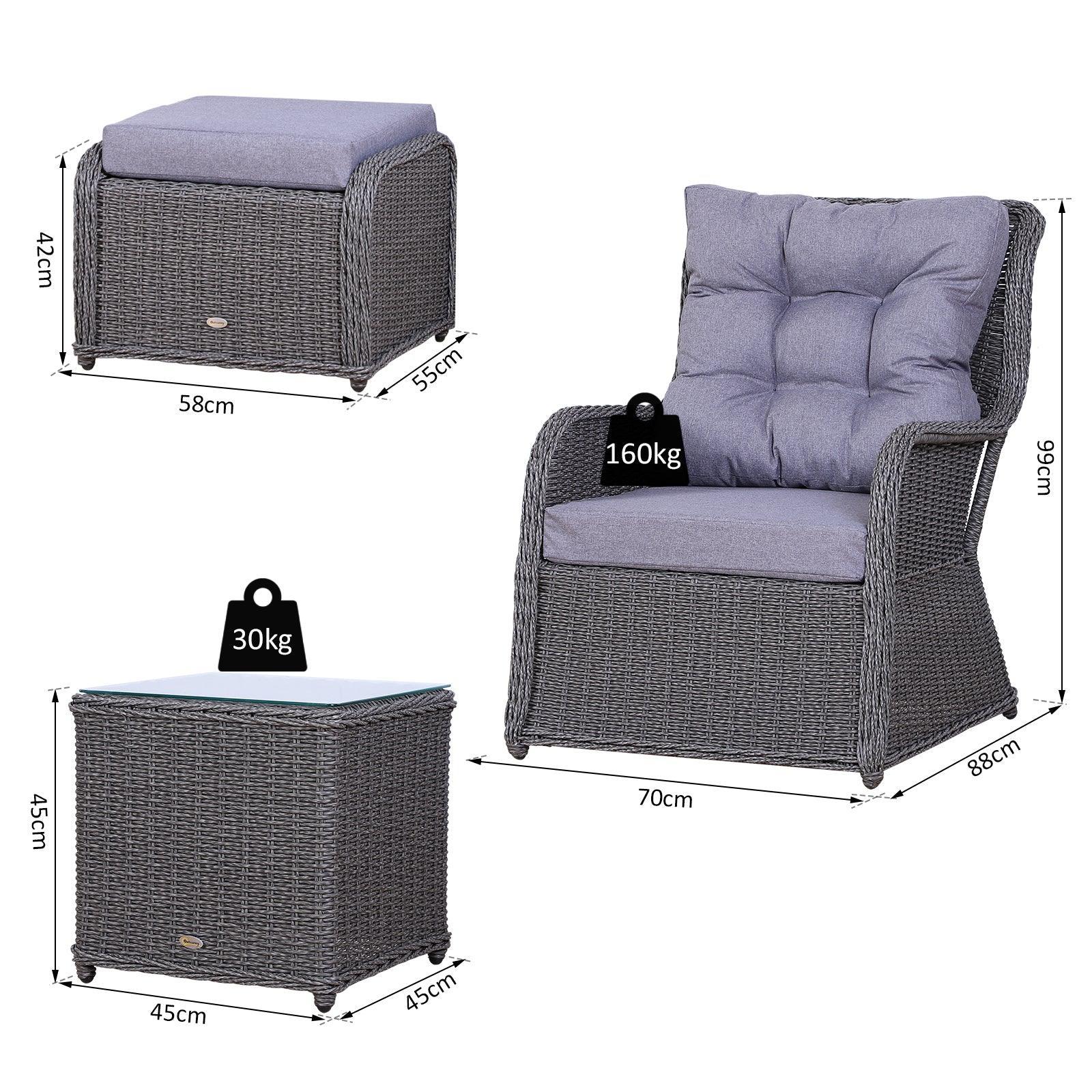 Outsunny Rattan 2 Seater Sofa Set - Grey - ALL4U RETAILER LTD