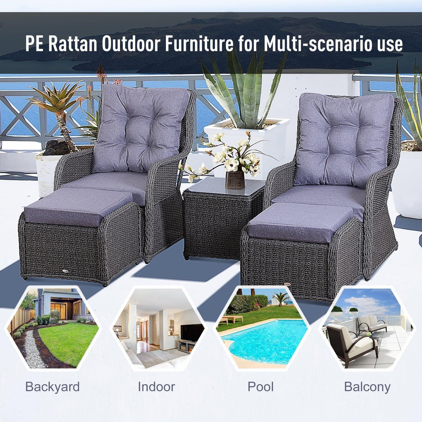 Outsunny Rattan 2 Seater Sofa Set - Grey - ALL4U RETAILER LTD