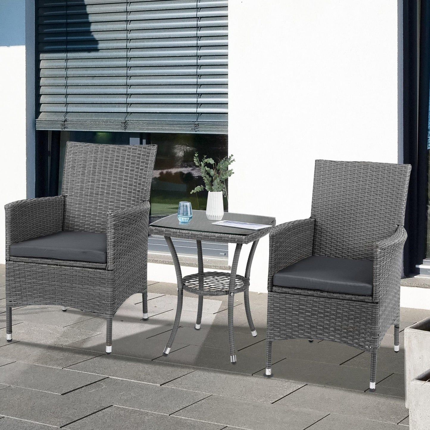 Outsunny Rattan 3-Piece Patio Bistro Set - ALL4U RETAILER LTD