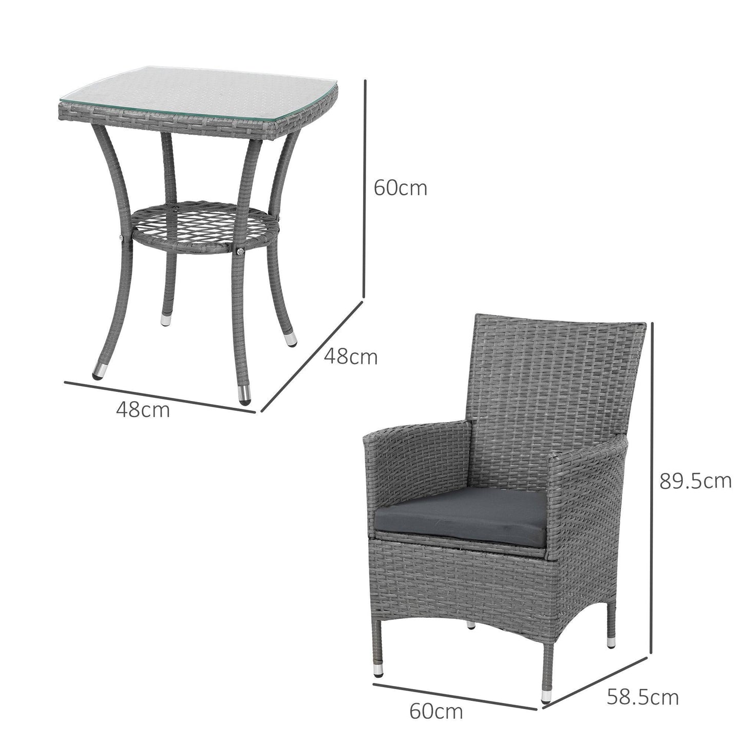 Outsunny Rattan 3-Piece Patio Bistro Set - ALL4U RETAILER LTD