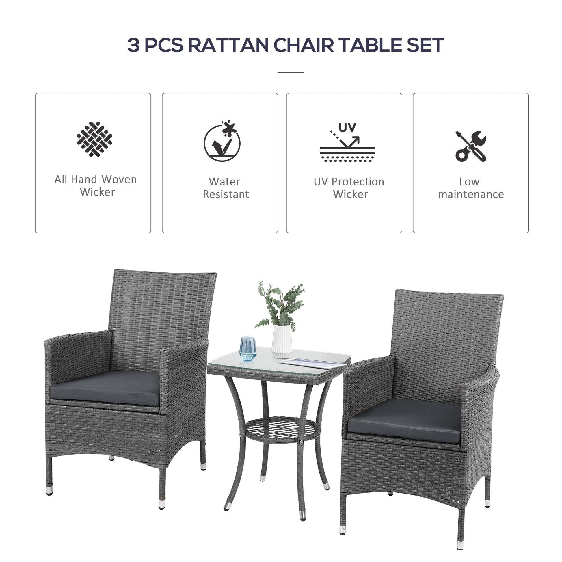 Outsunny Rattan 3-Piece Patio Bistro Set - ALL4U RETAILER LTD