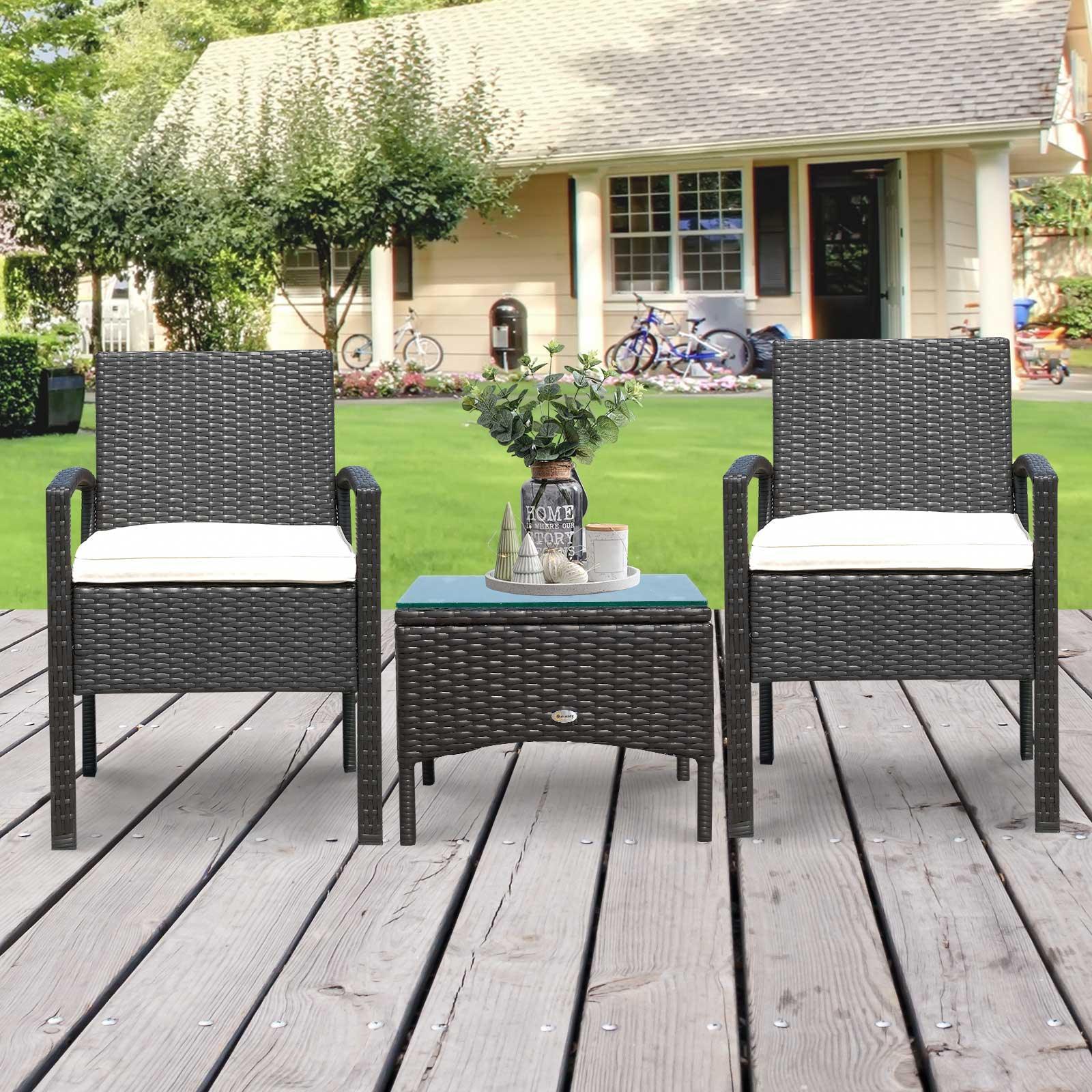 Outsunny Rattan Bistro Set - Outdoor 2-Seater Sofa - ALL4U RETAILER LTD