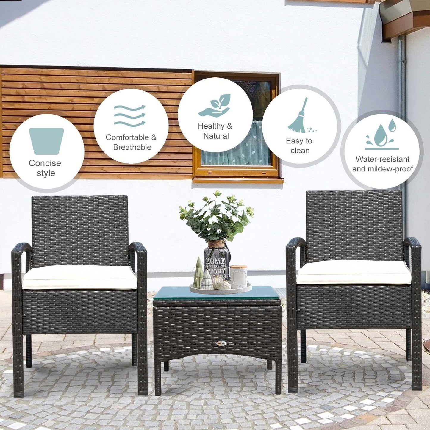 Outsunny Rattan Bistro Set - Outdoor 2-Seater Sofa - ALL4U RETAILER LTD