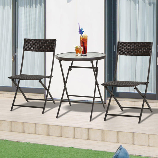 Outsunny Rattan Bistro Set with Folding Chairs & Coffee Table - ALL4U RETAILER LTD